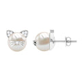 14.9 Carat Freshwater Pearl and Diamond Kitten Stud Earrings