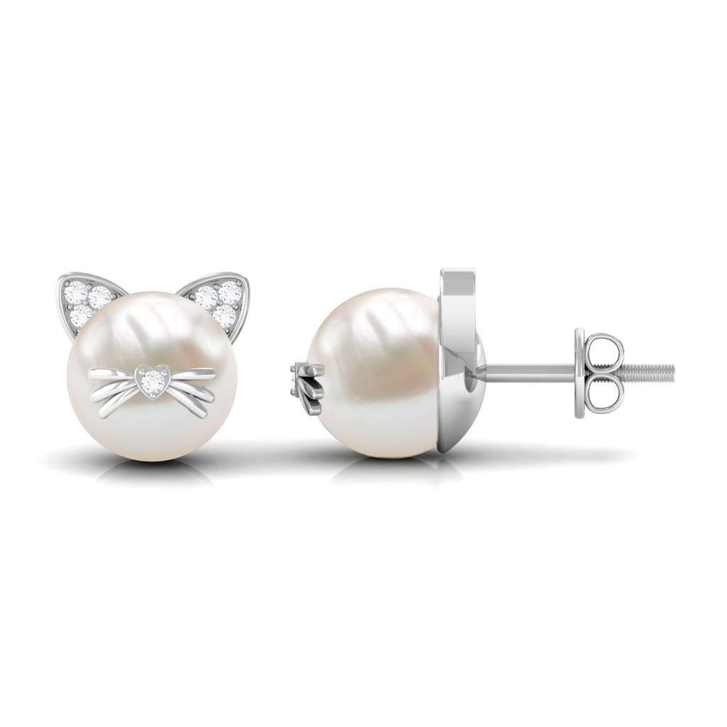 14.9 Carat Freshwater Pearl and Diamond Kitten Stud Earrings