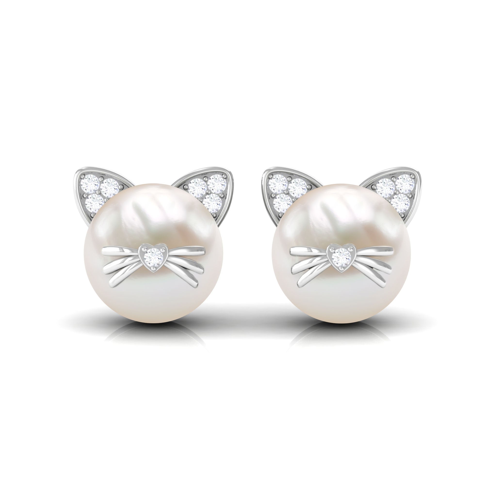 14.9 Carat Freshwater Pearl and Diamond Kitten Stud Earrings
