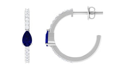 0.6 Carat Pear Cut Blue Sapphire and Diamond Hoop Earrings | Earrings | Wiccan Center