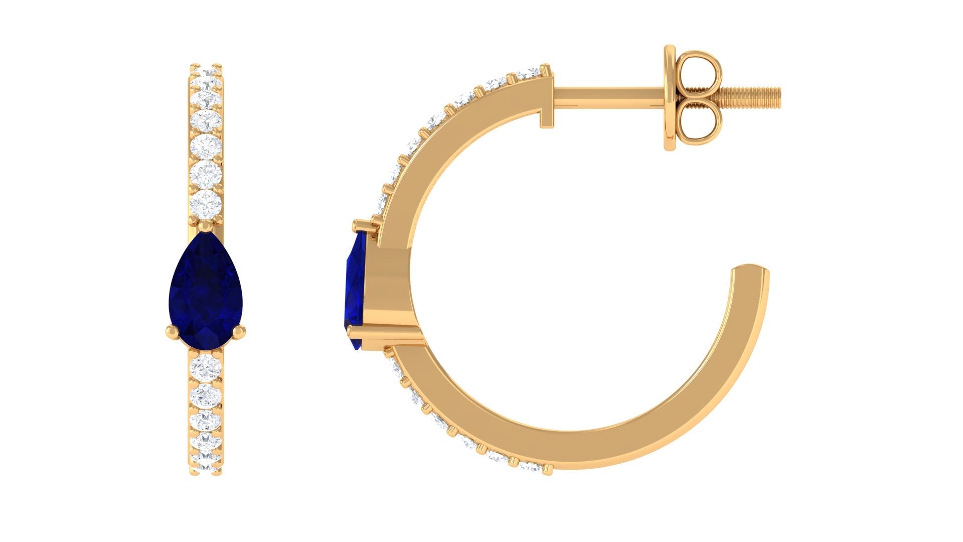 0.6 Carat Pear Cut Blue Sapphire and Diamond Hoop Earrings | Earrings | Wiccan Center