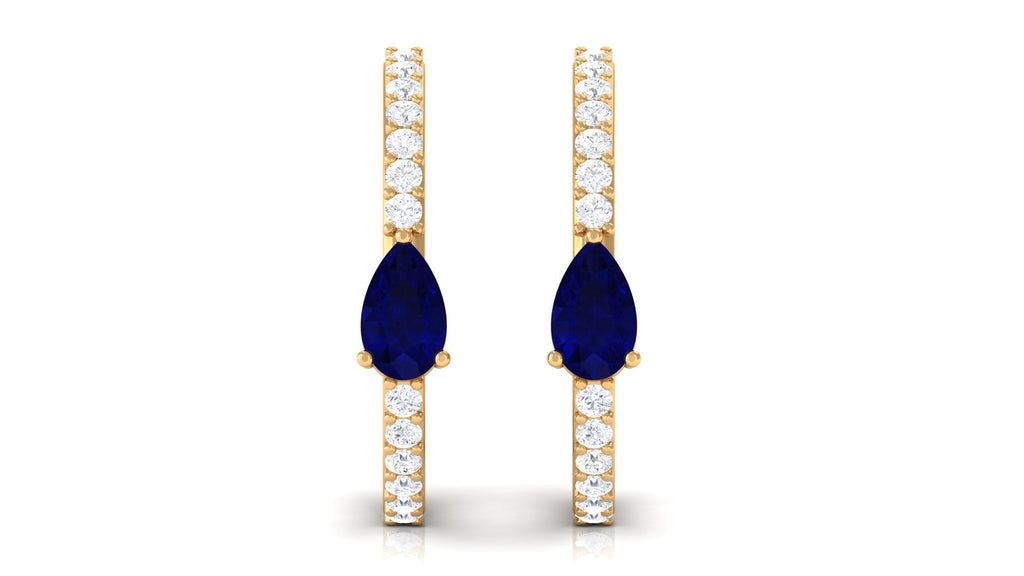 0.6 Carat Pear Cut Blue Sapphire and Diamond Hoop Earrings