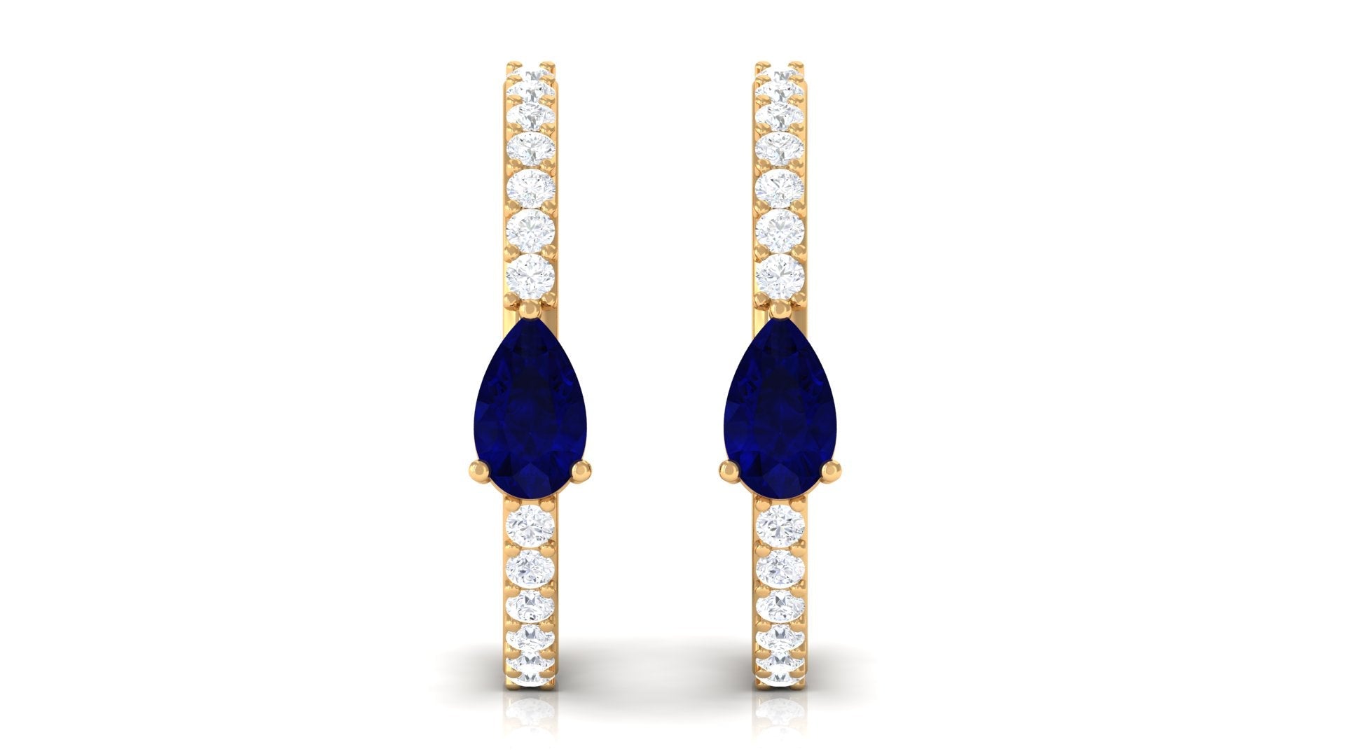 0.6 Carat Pear Cut Blue Sapphire and Diamond Hoop Earrings