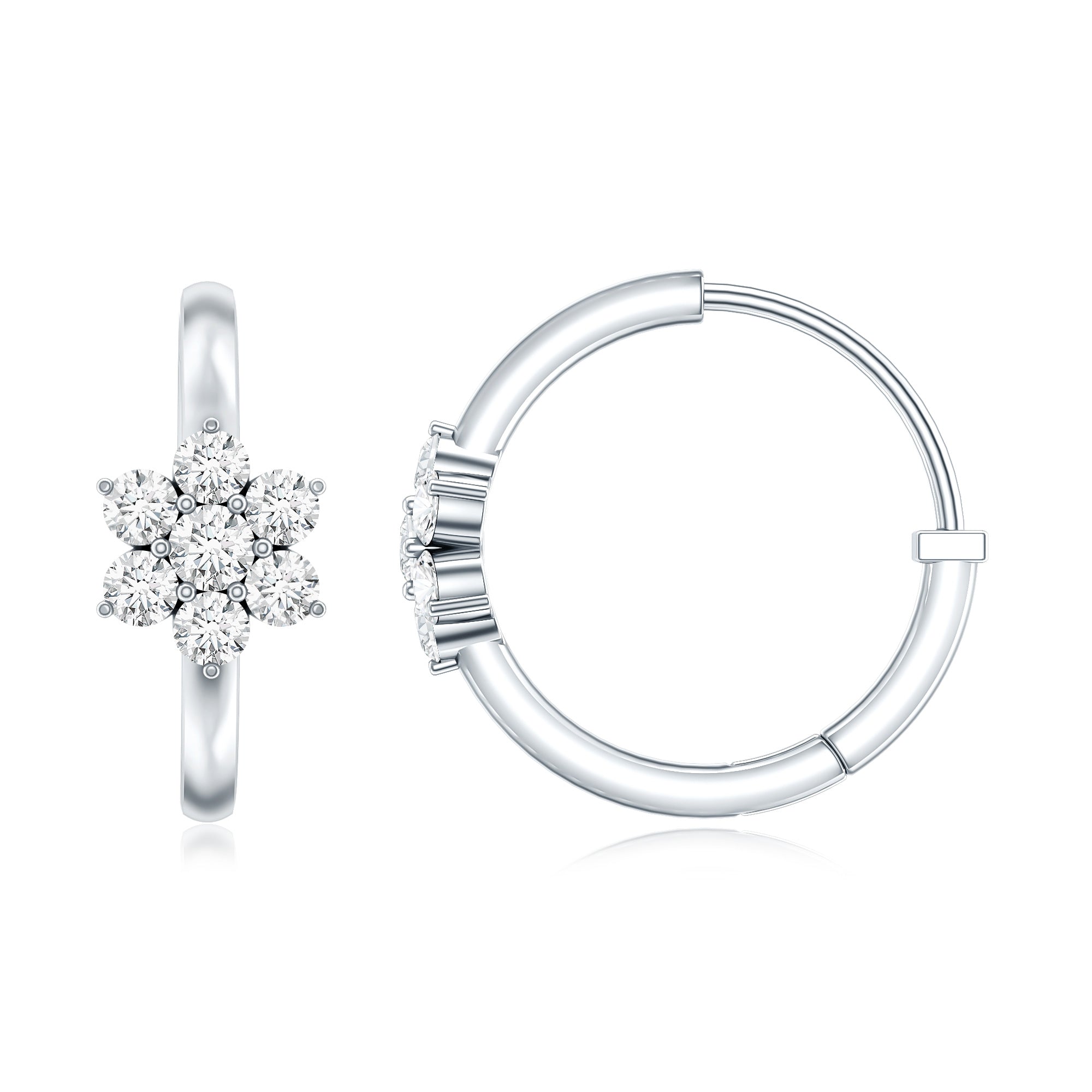 Diamond Flower Hoop Earrings For Her