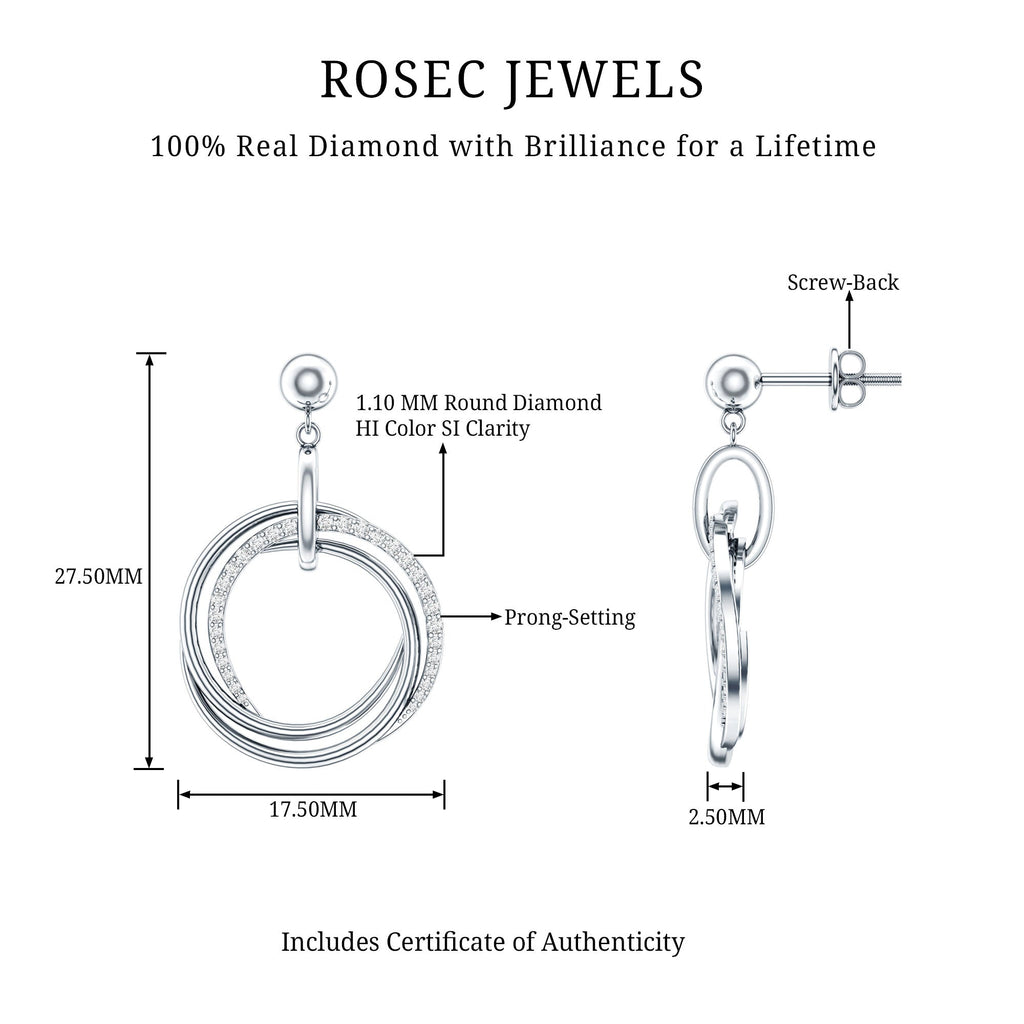 Round Cut Diamond Drop Earring with Screw Back Closure