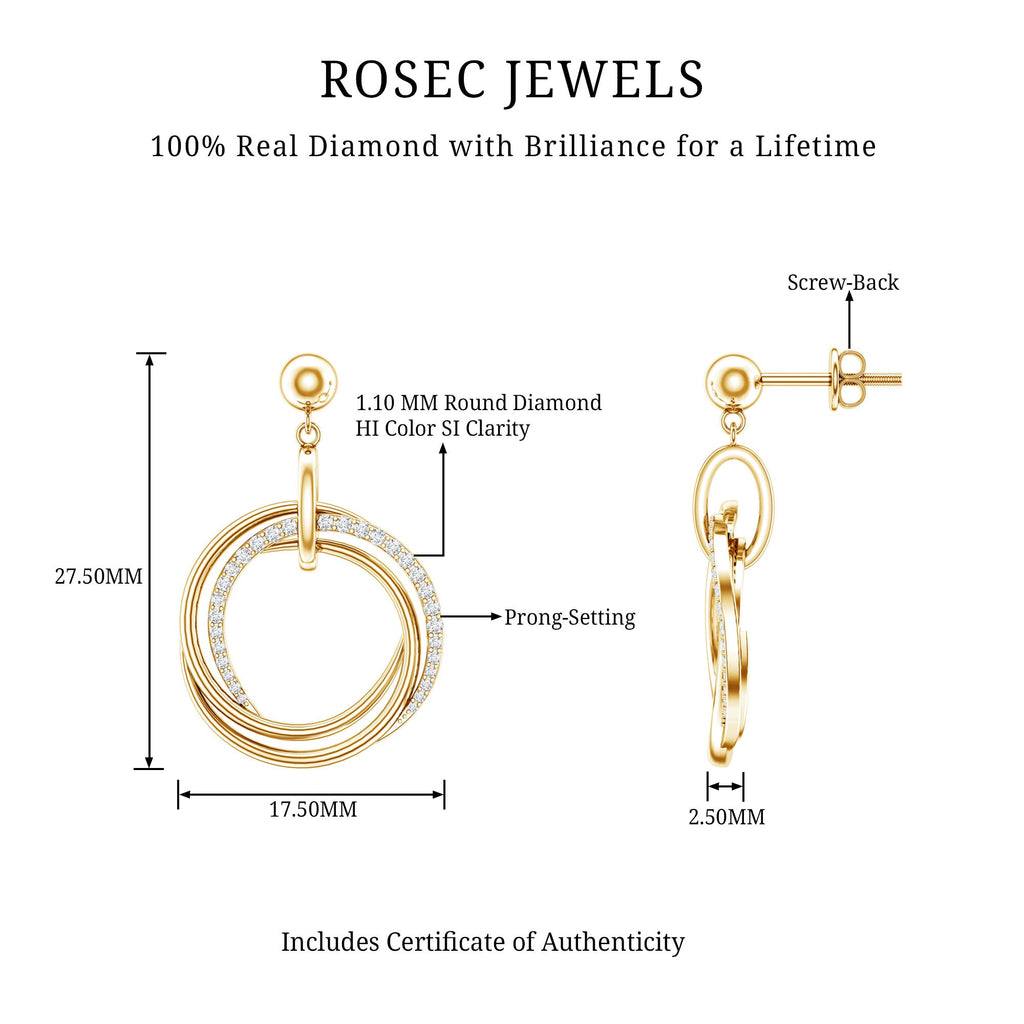Round Cut Diamond Drop Earring with Screw Back Closure