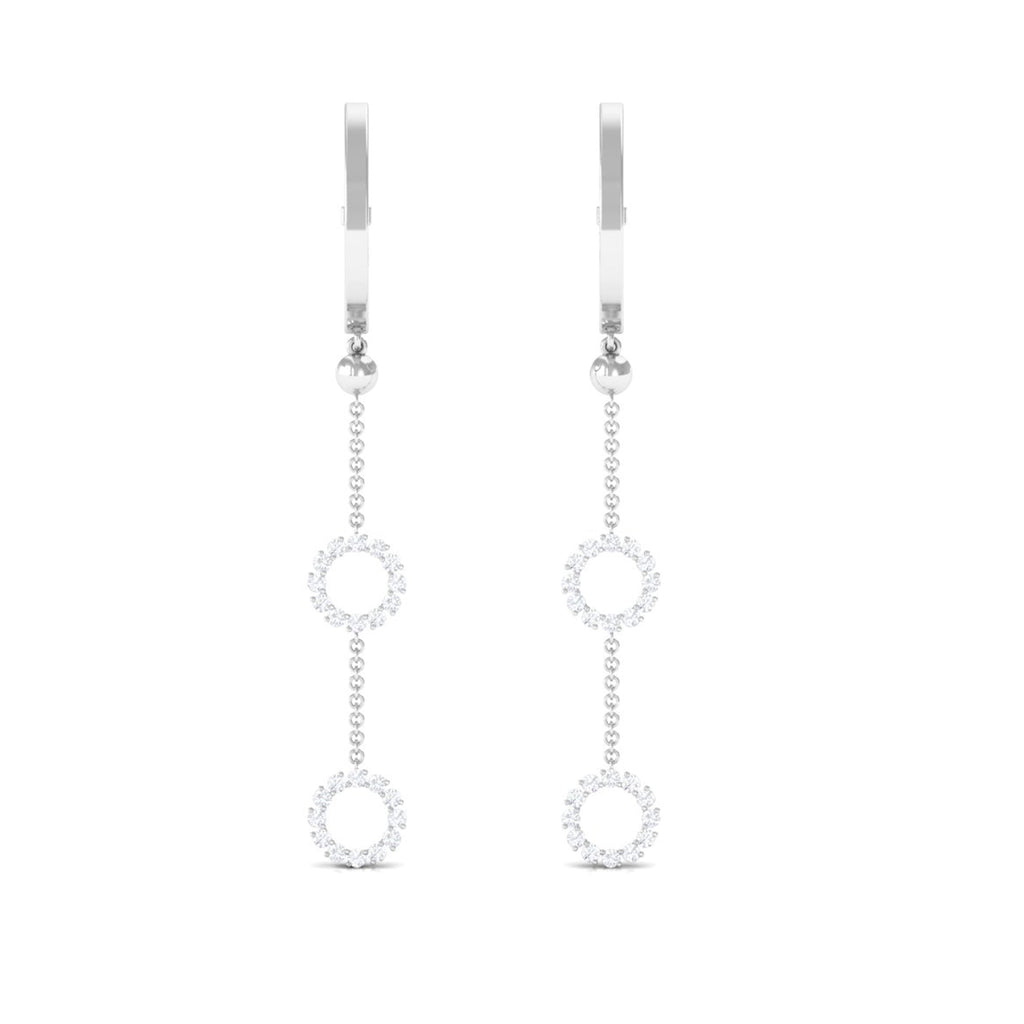 Open Circle Diamond Dangle Chain Hoop Earrings