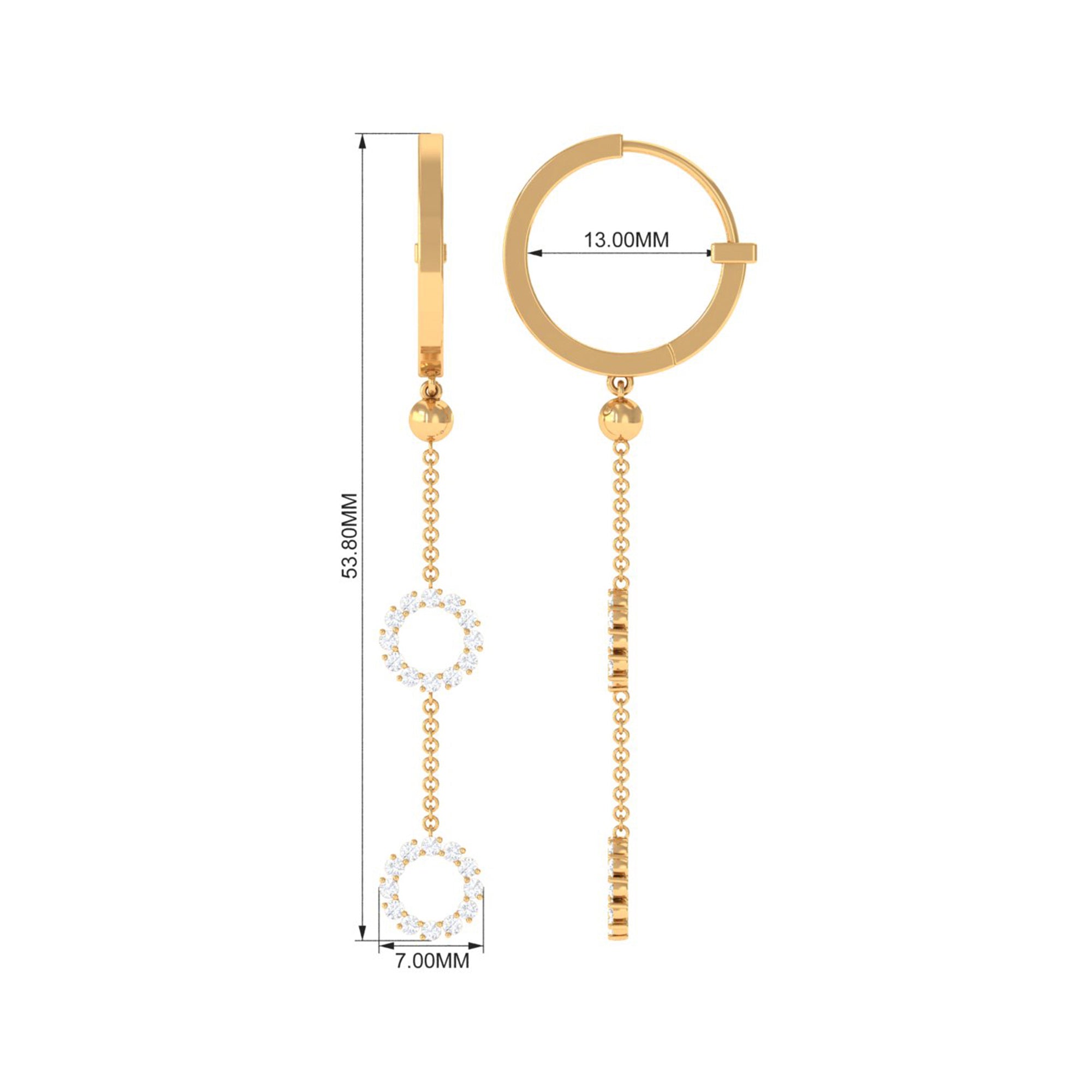 Open Circle Diamond Dangle Chain Hoop Earrings