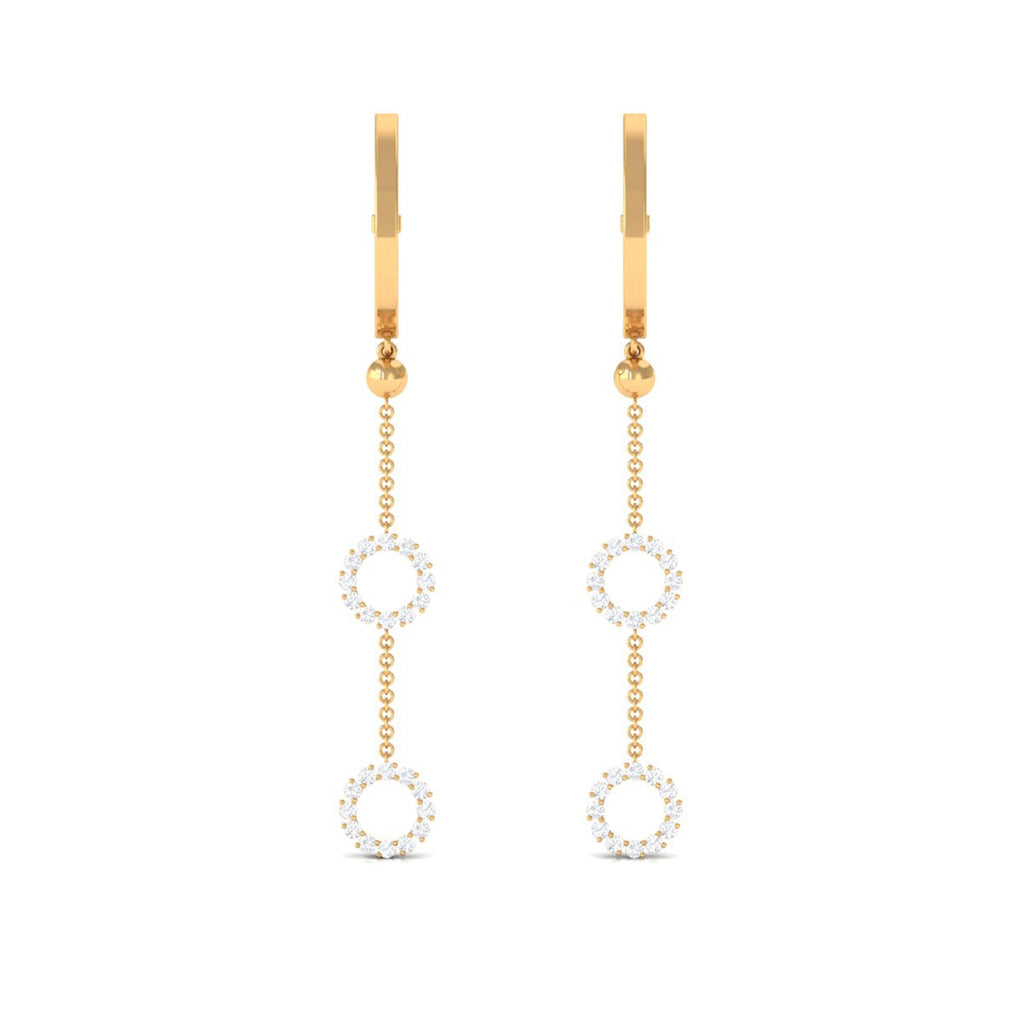 Open Circle Diamond Dangle Chain Hoop Earrings