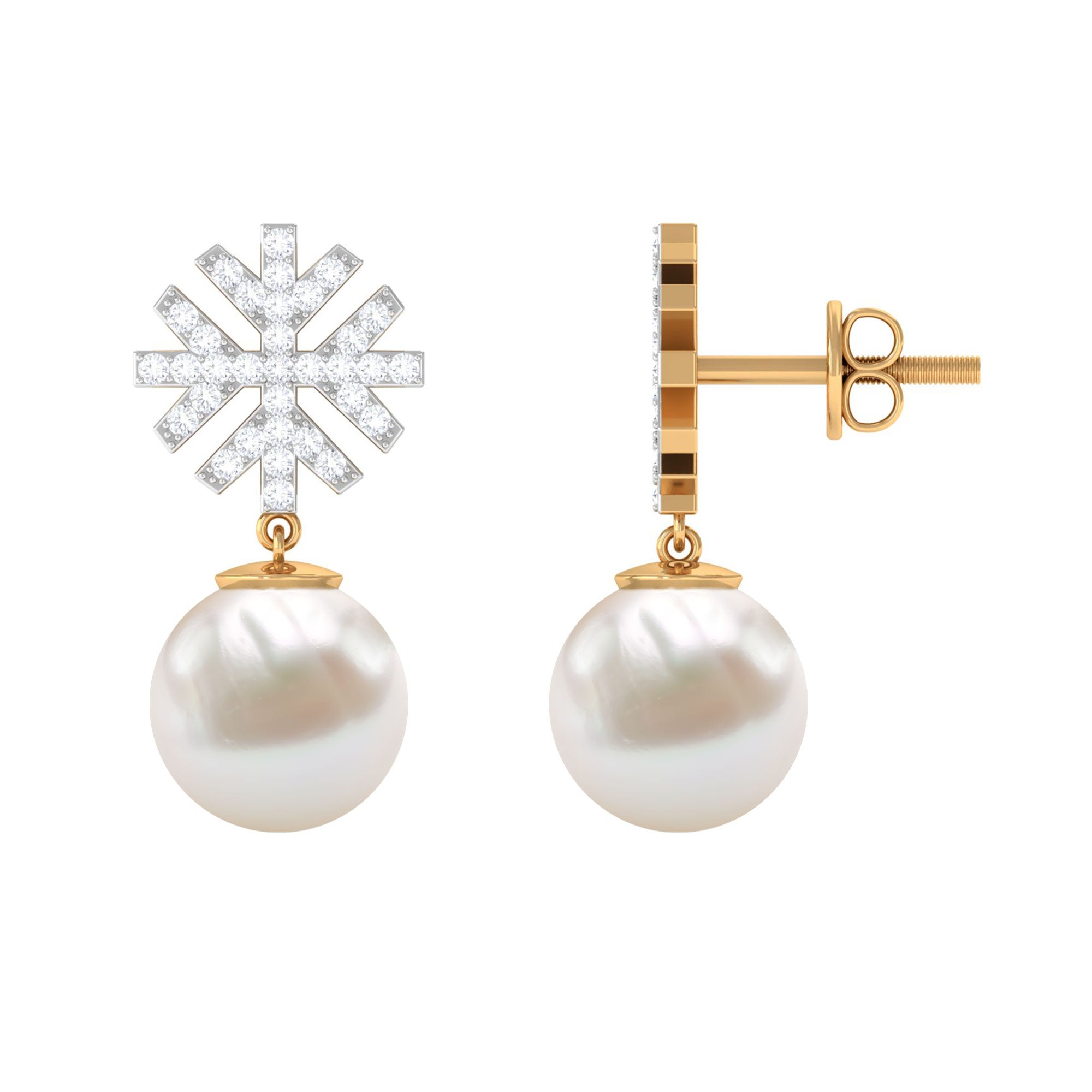 Freshwater Pearl Drop Earrings with Round Shape Diamond Stones | Earrings | Wiccan Center