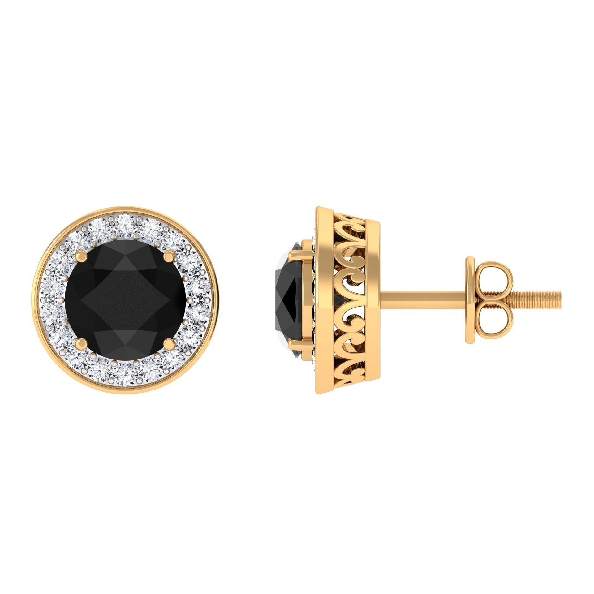 Natural Black Onyx Stud Earrings with Diamond Halo | Earrings | Wiccan Center