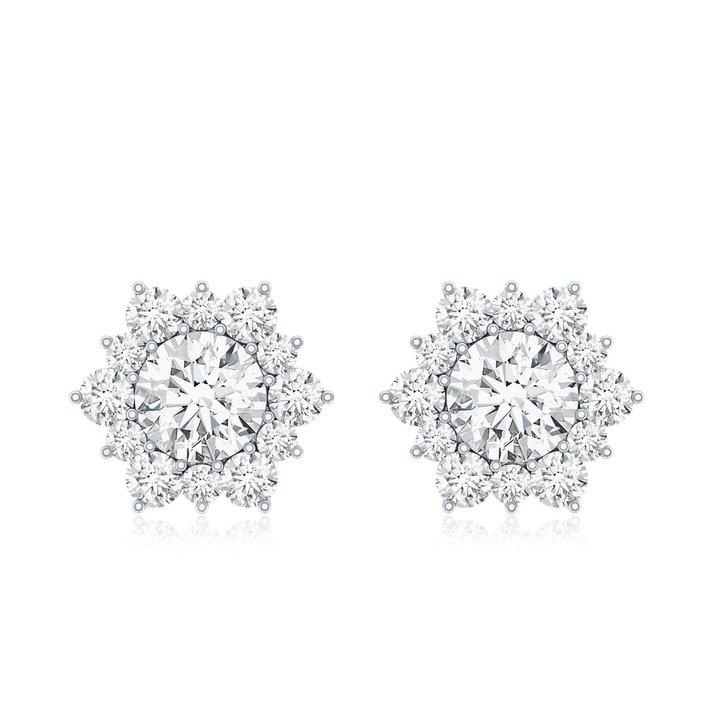Certified Moissanite Floral Stud Earrings with Halo
