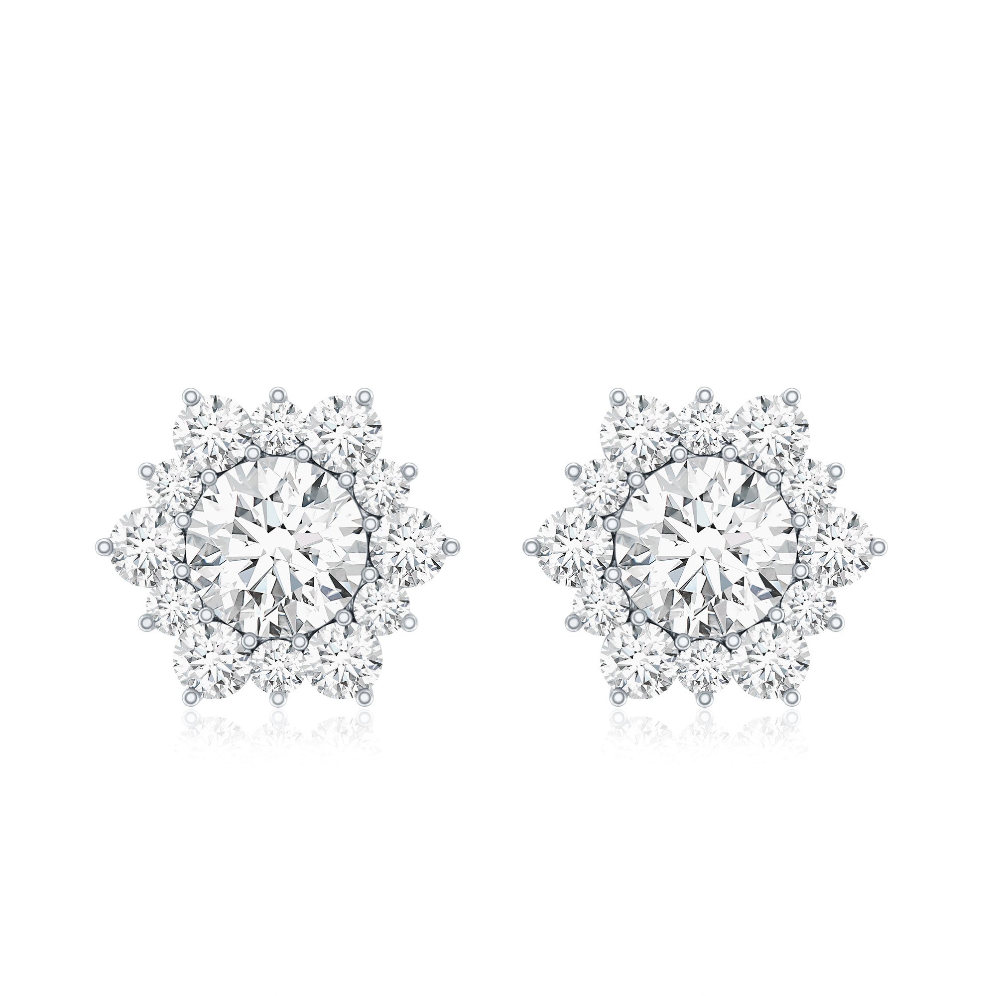 Certified Moissanite Floral Stud Earrings with Halo
