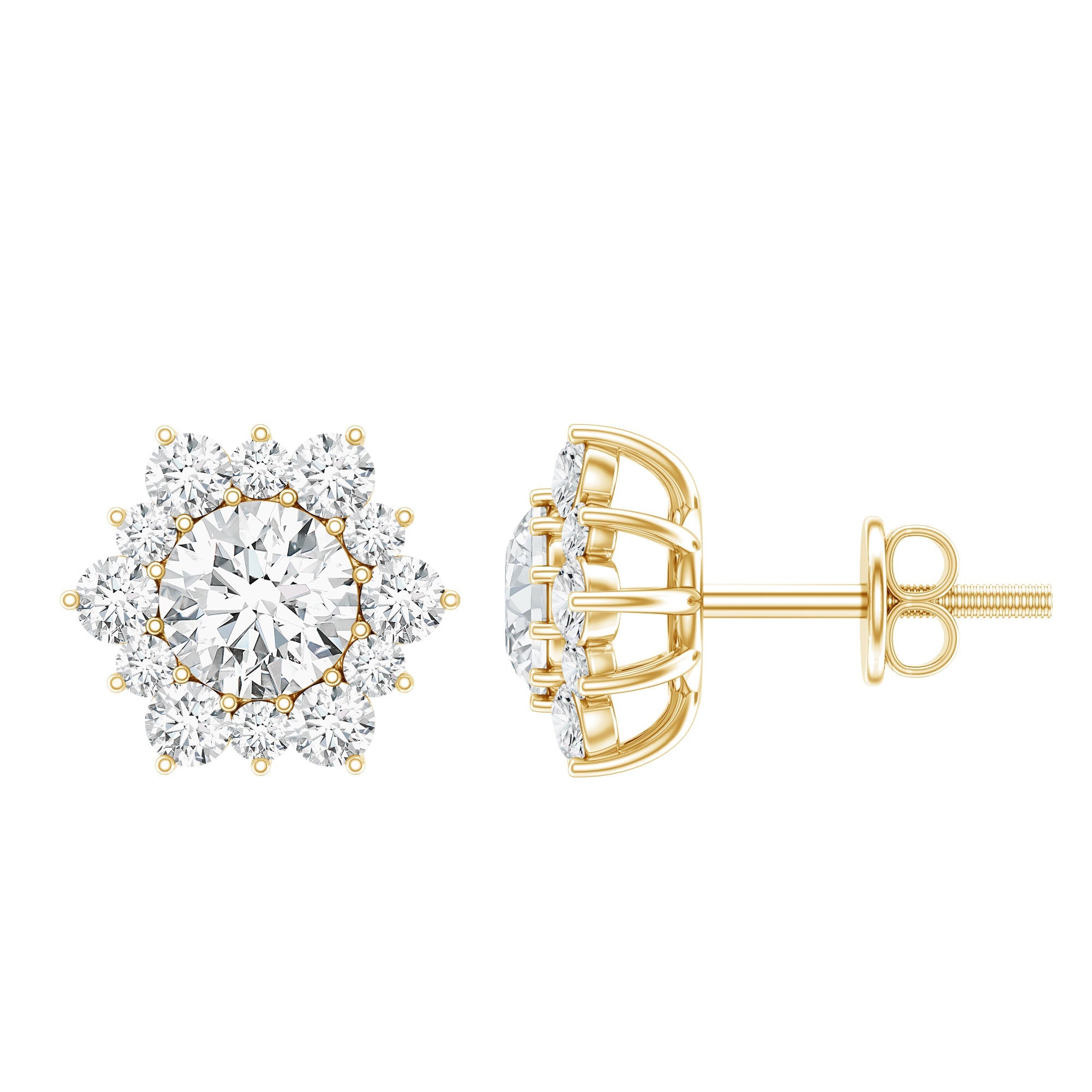 Certified Moissanite Floral Stud Earrings with Halo | Earrings | Wiccan Center