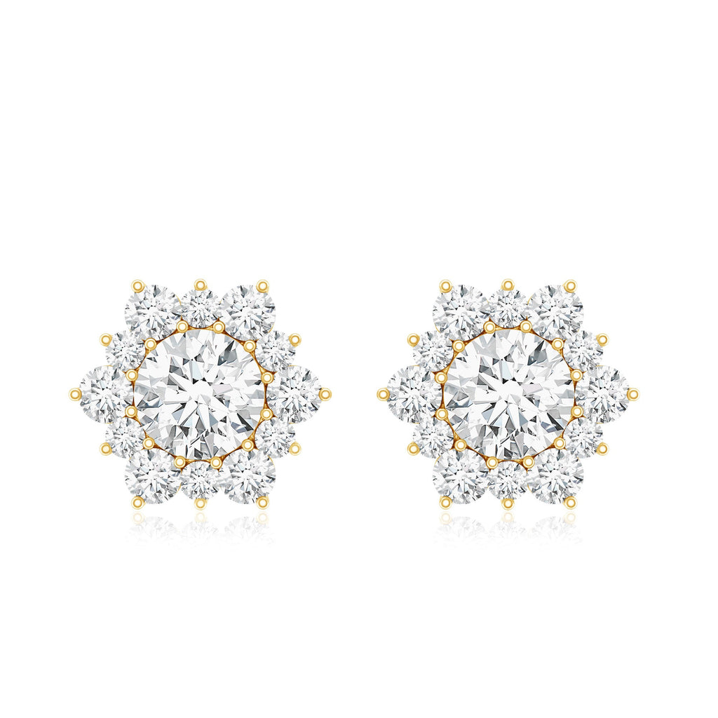 Certified Moissanite Floral Stud Earrings with Halo