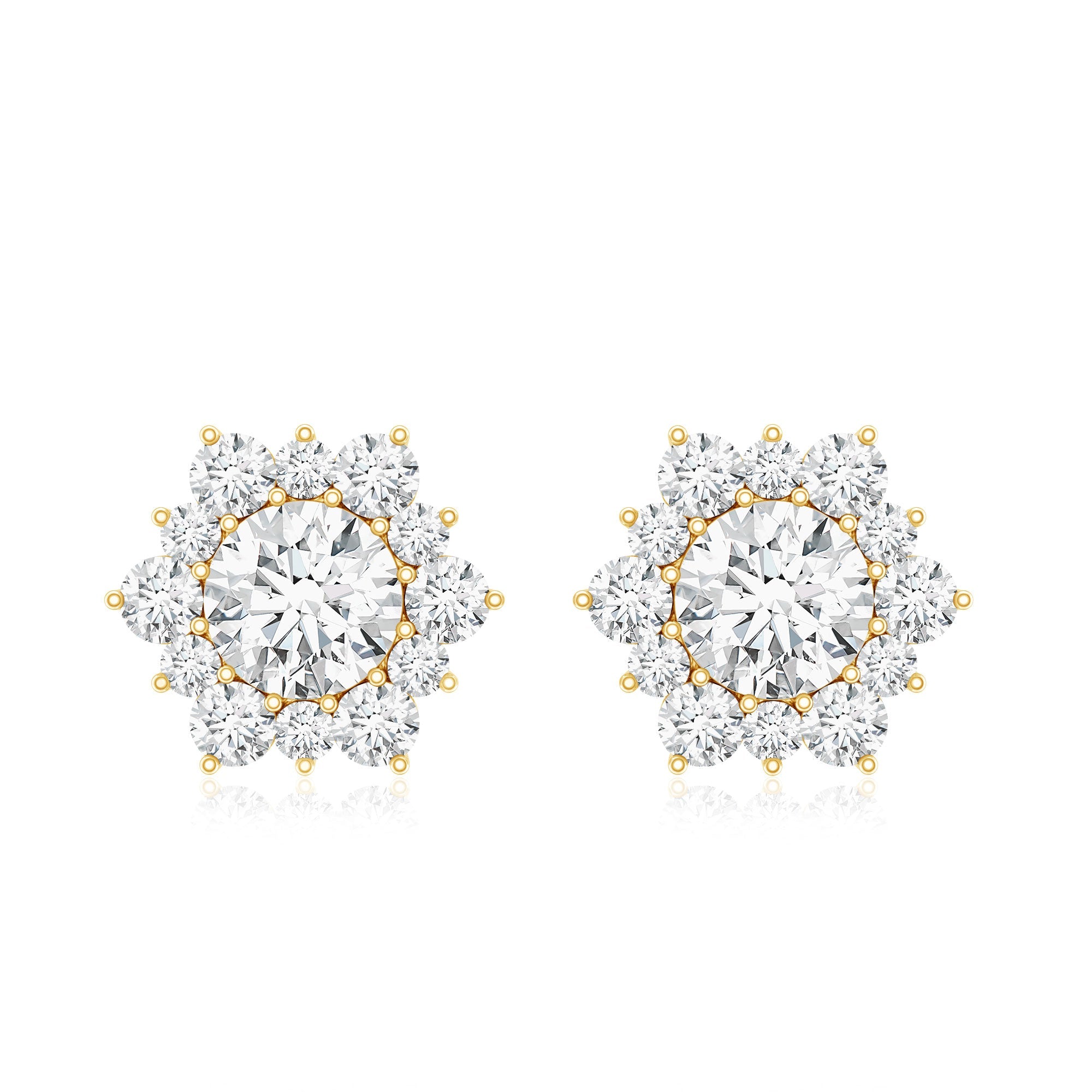Certified Moissanite Floral Stud Earrings with Halo