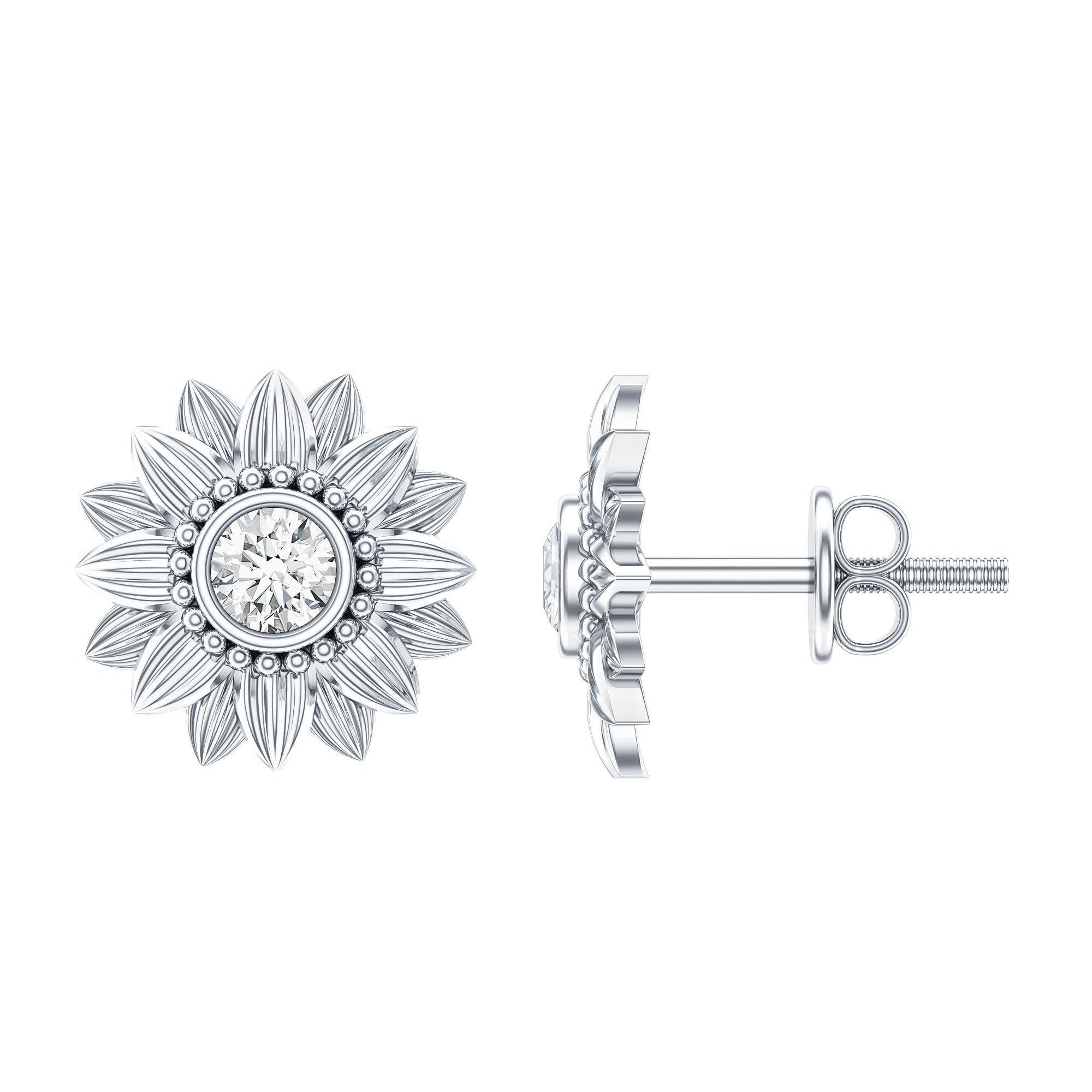 Diamond Sunflower Stud Earrings For Her | Earrings | Wiccan Center