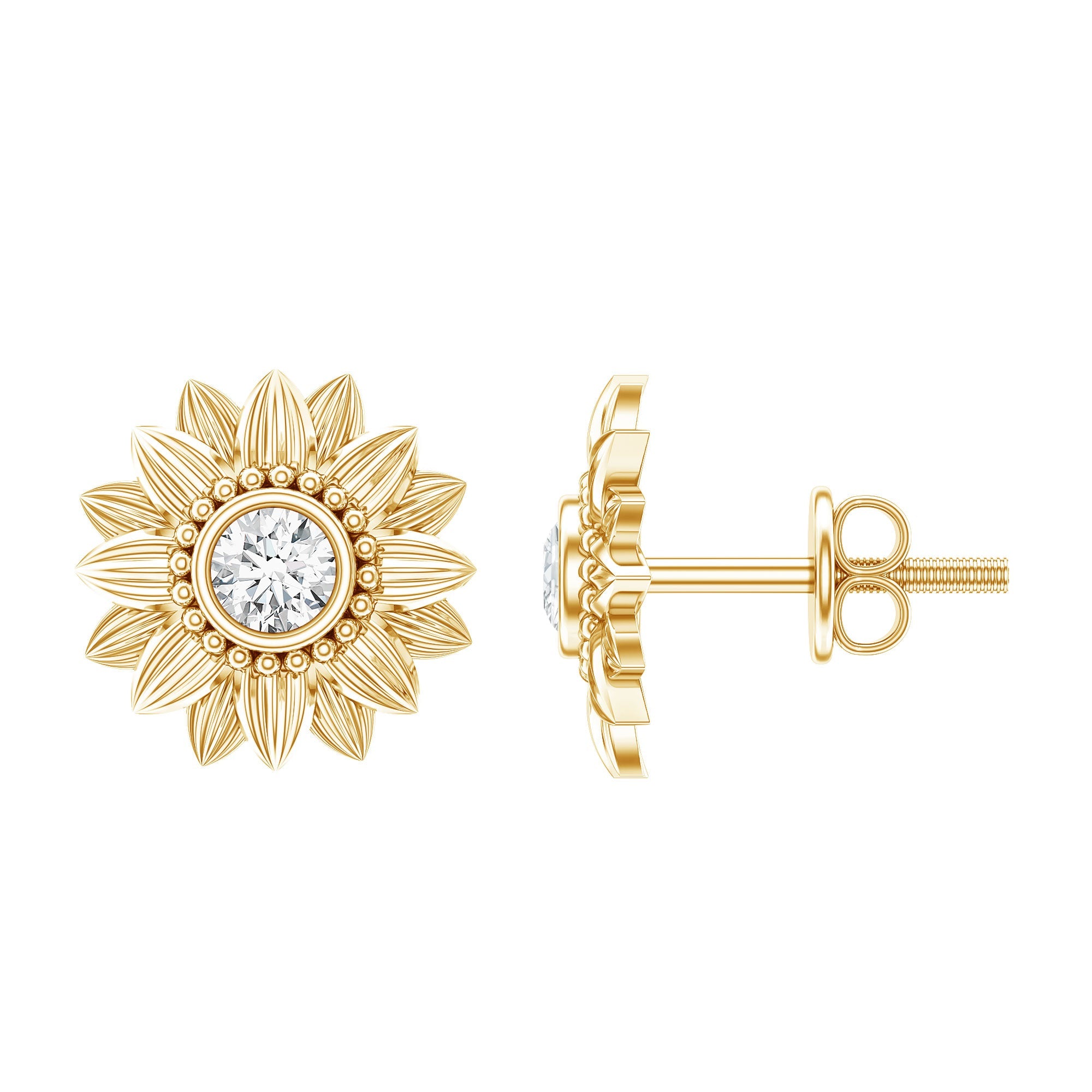Diamond Sunflower Stud Earrings For Her | Earrings | Wiccan Center