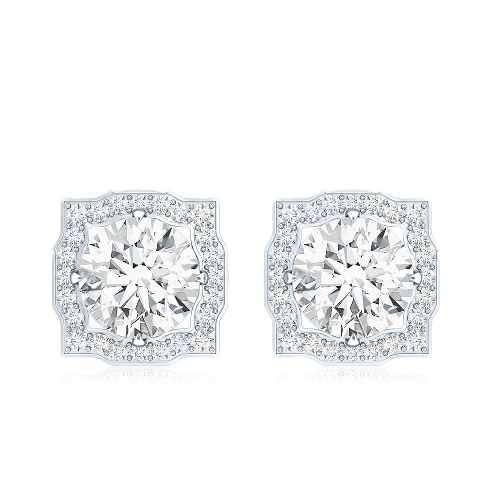 Certified Moissanite Bridal Stud Earrings with Halo for Women