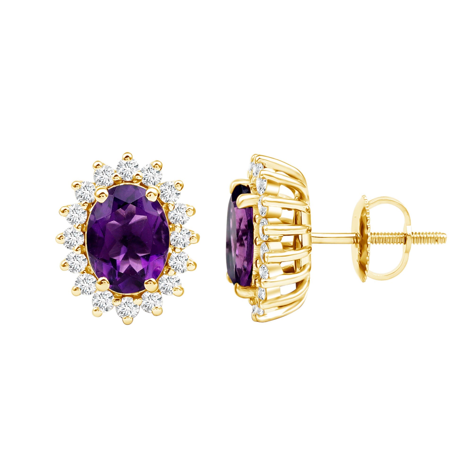 Classic Oval Amethyst Stud Earrings with Moissanite Halo | Earrings | Wiccan Center