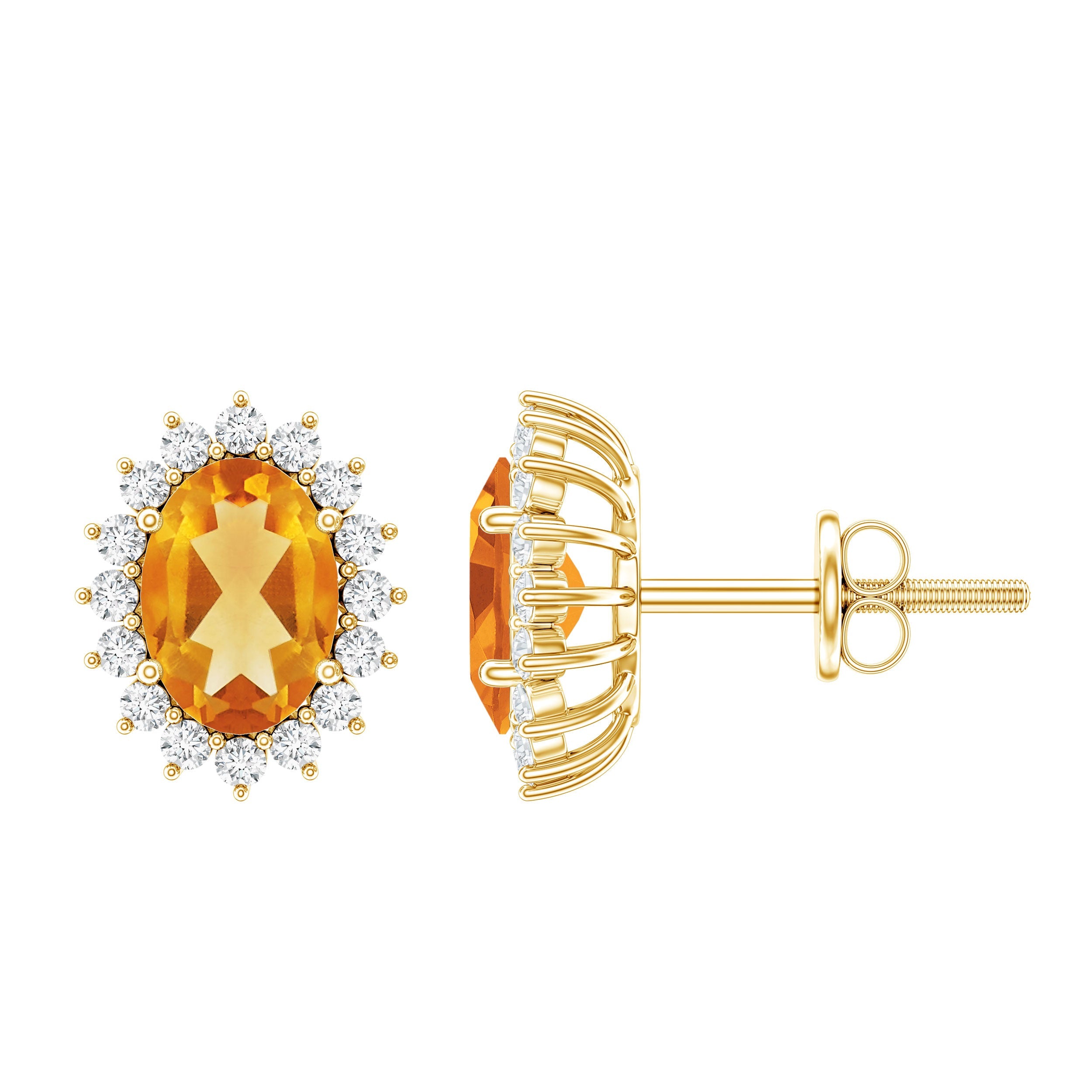 Natural 2.2 Carat Oval Citrine Stud Earrings with Halo | Earrings | Wiccan Center