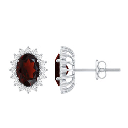 3 Carat Garnet Oval Stud Earrings with Moissanite Halo | Earrings | Wiccan Center