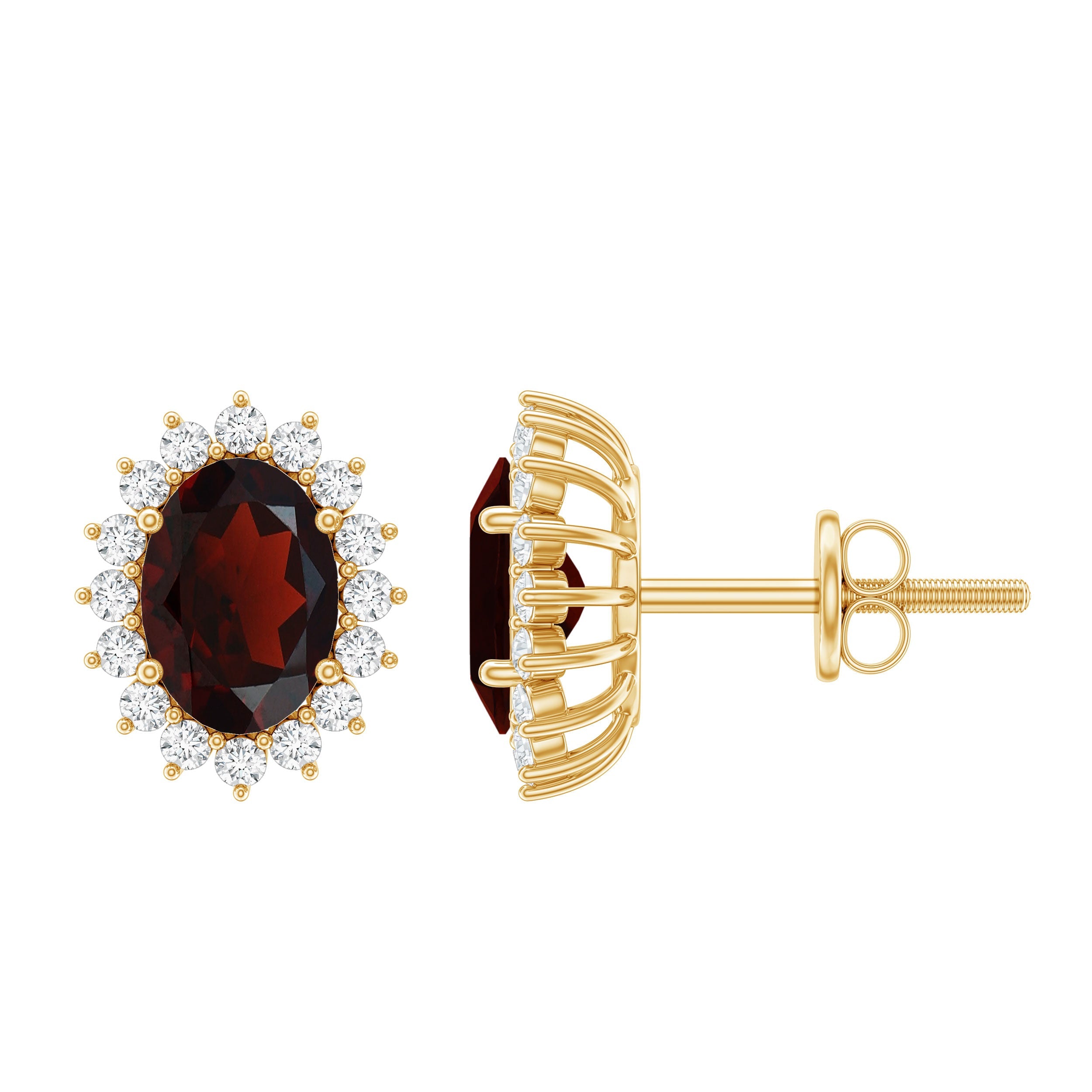 3 Carat Garnet Oval Stud Earrings with Moissanite Halo | Earrings | Wiccan Center