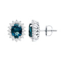 2.2 Carat Oval London Blue Topaz Stud Earrings with Moissanite Halo