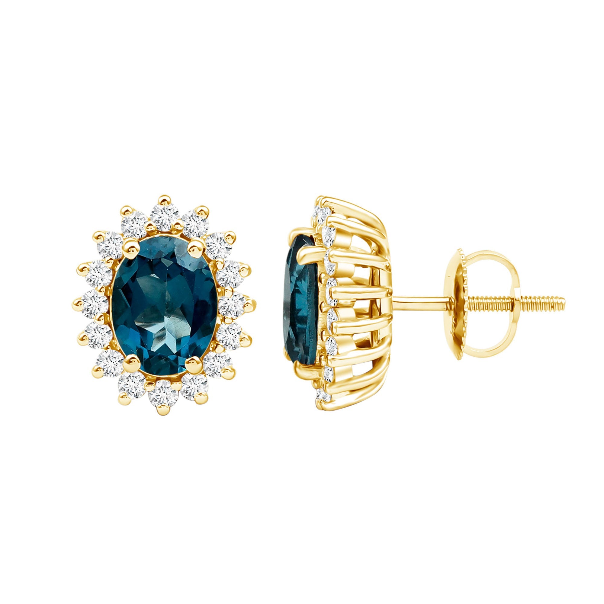 2.2 Carat Oval London Blue Topaz Stud Earrings with Moissanite Halo | Earrings | Wiccan Center