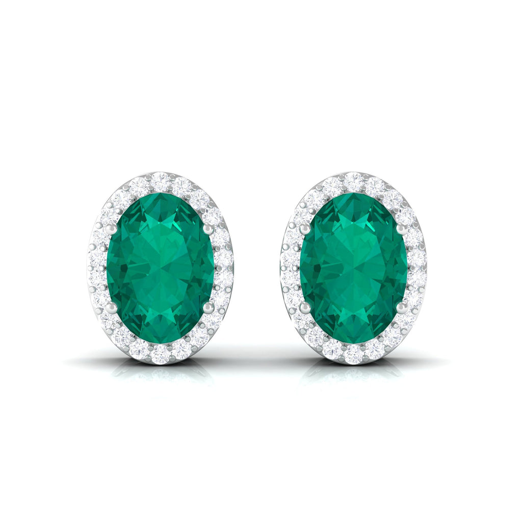 1.4 Carat Classic Emerald and Diamond Halo Stud Earrings