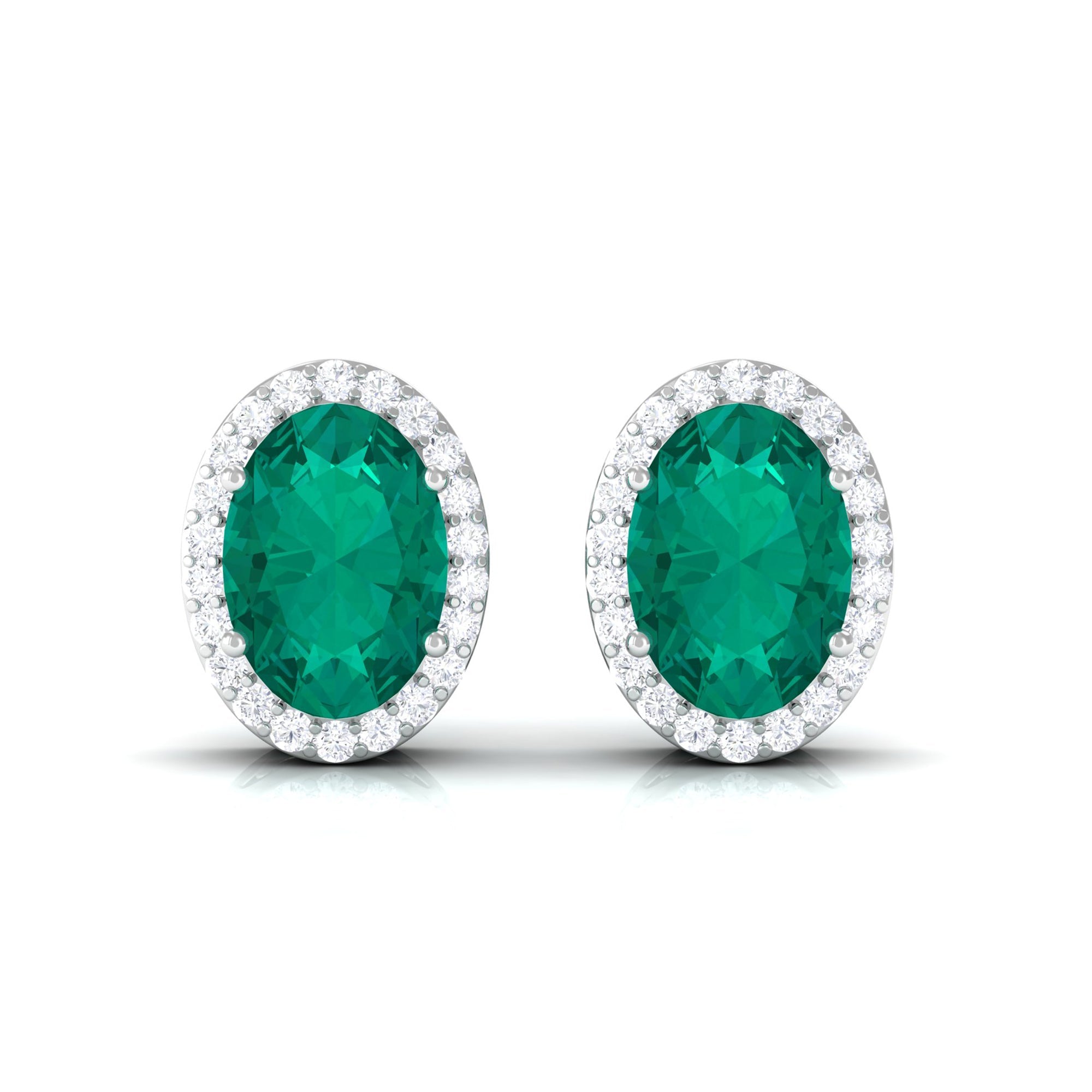 1.4 Carat Classic Emerald and Diamond Halo Stud Earrings