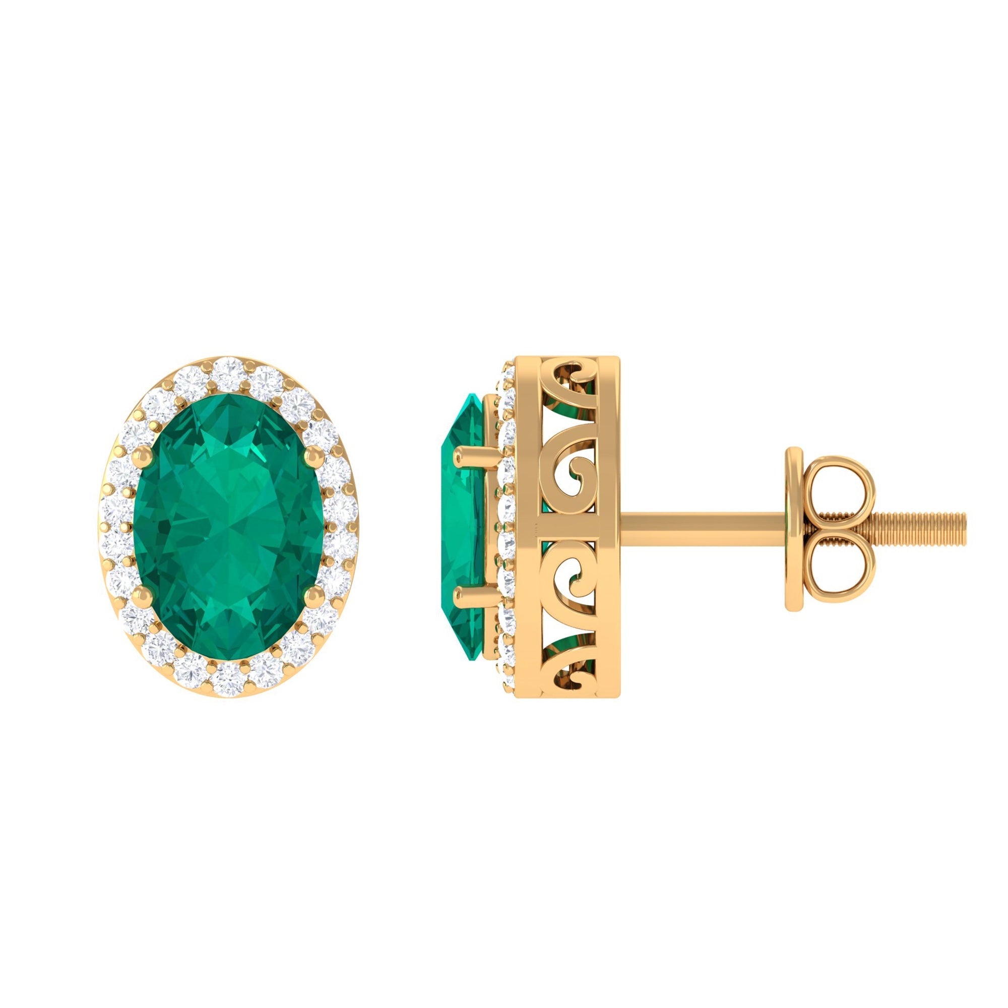 1.4 Carat Classic Emerald and Diamond Halo Stud Earrings | Earrings | Wiccan Center