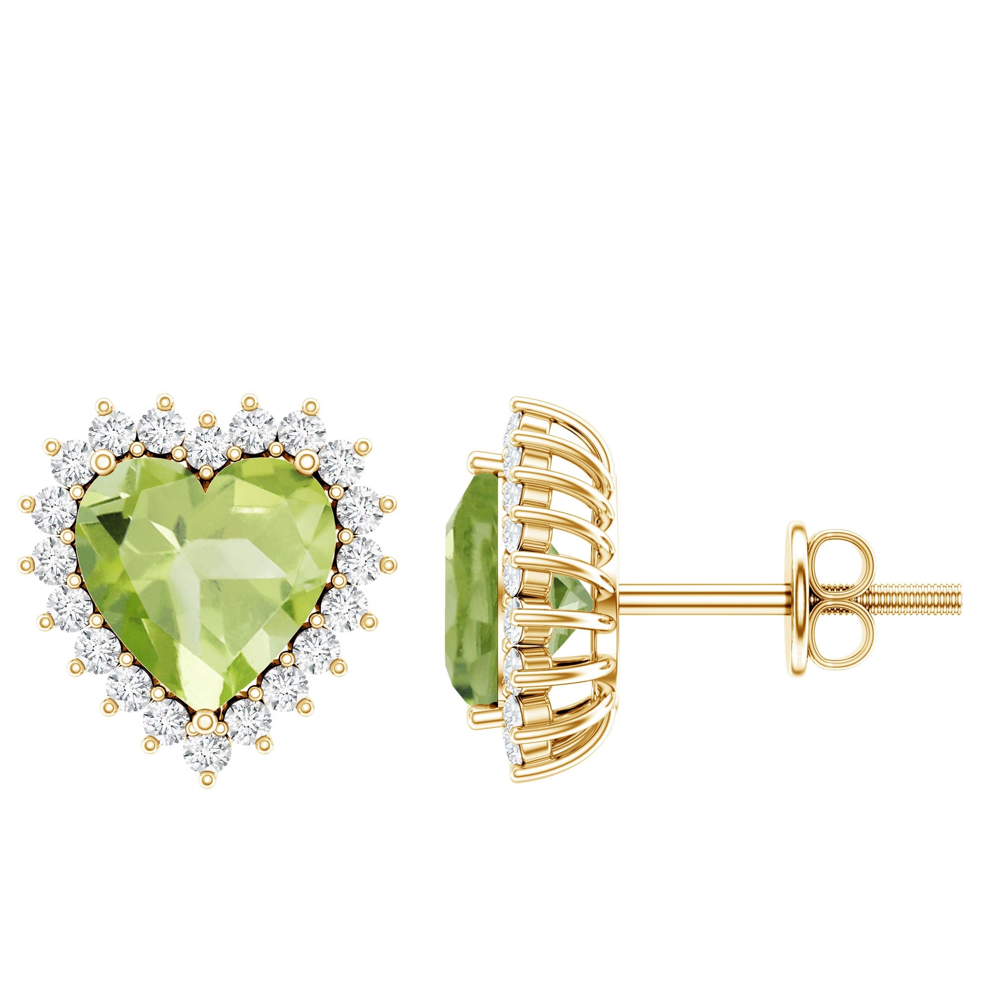 4.2 Carat Peridot Heart Stud Earrings with Diamond Halo | Earrings | Wiccan Center