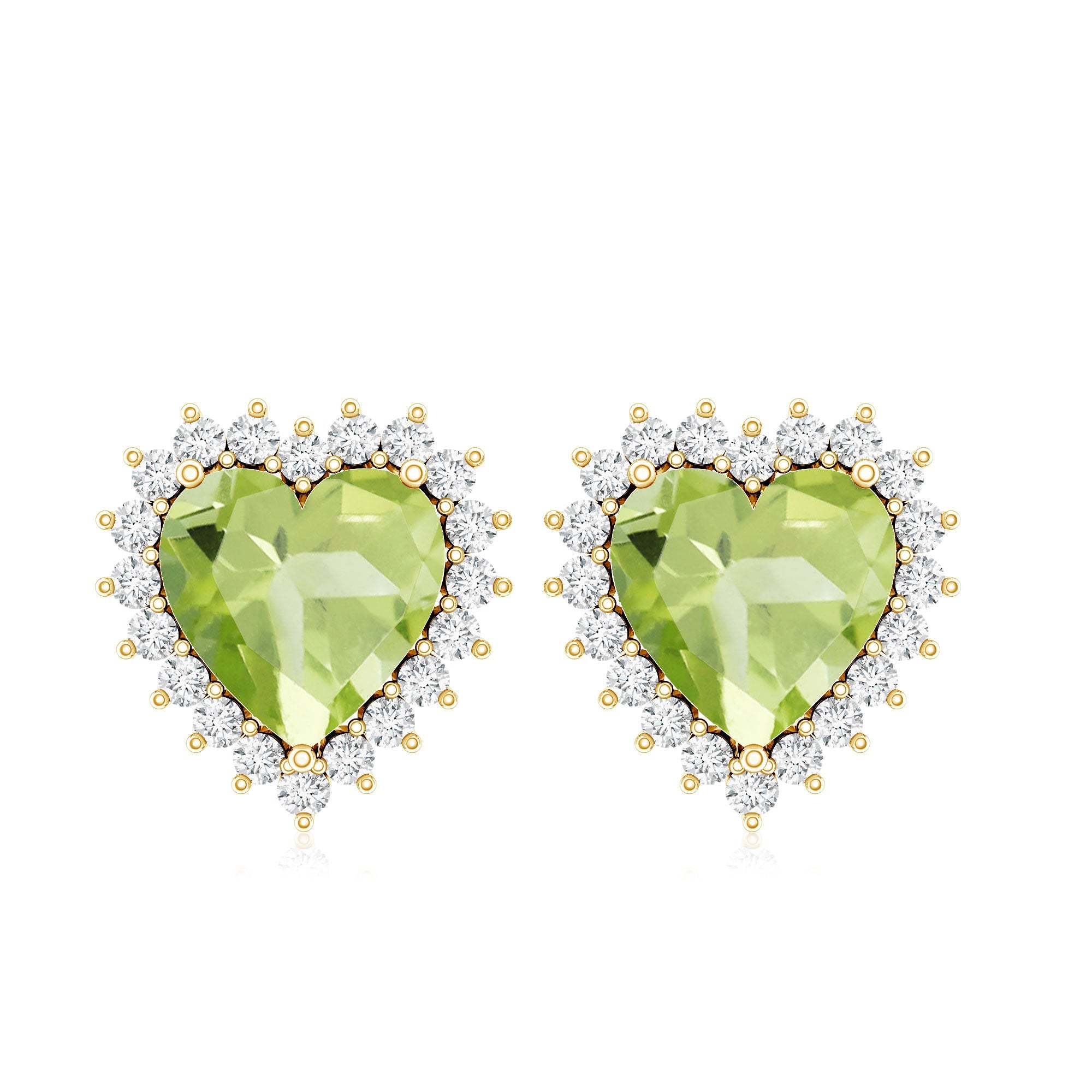 4.2 Carat Peridot Heart Stud Earrings with Diamond Halo