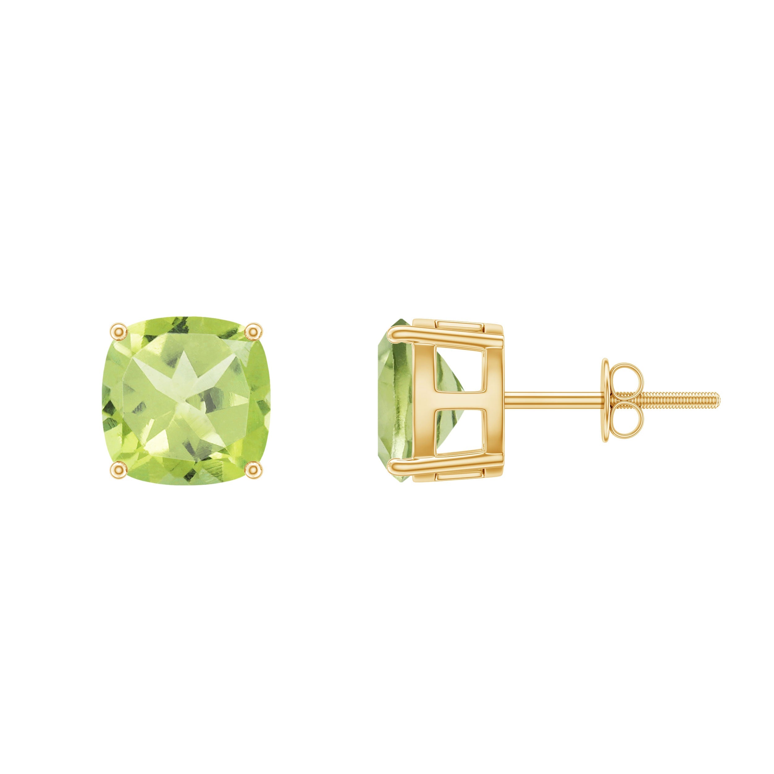 Genuine Cushion Cut Peridot Solitaire Stud Earrings With Certificate | Earrings | Wiccan Center