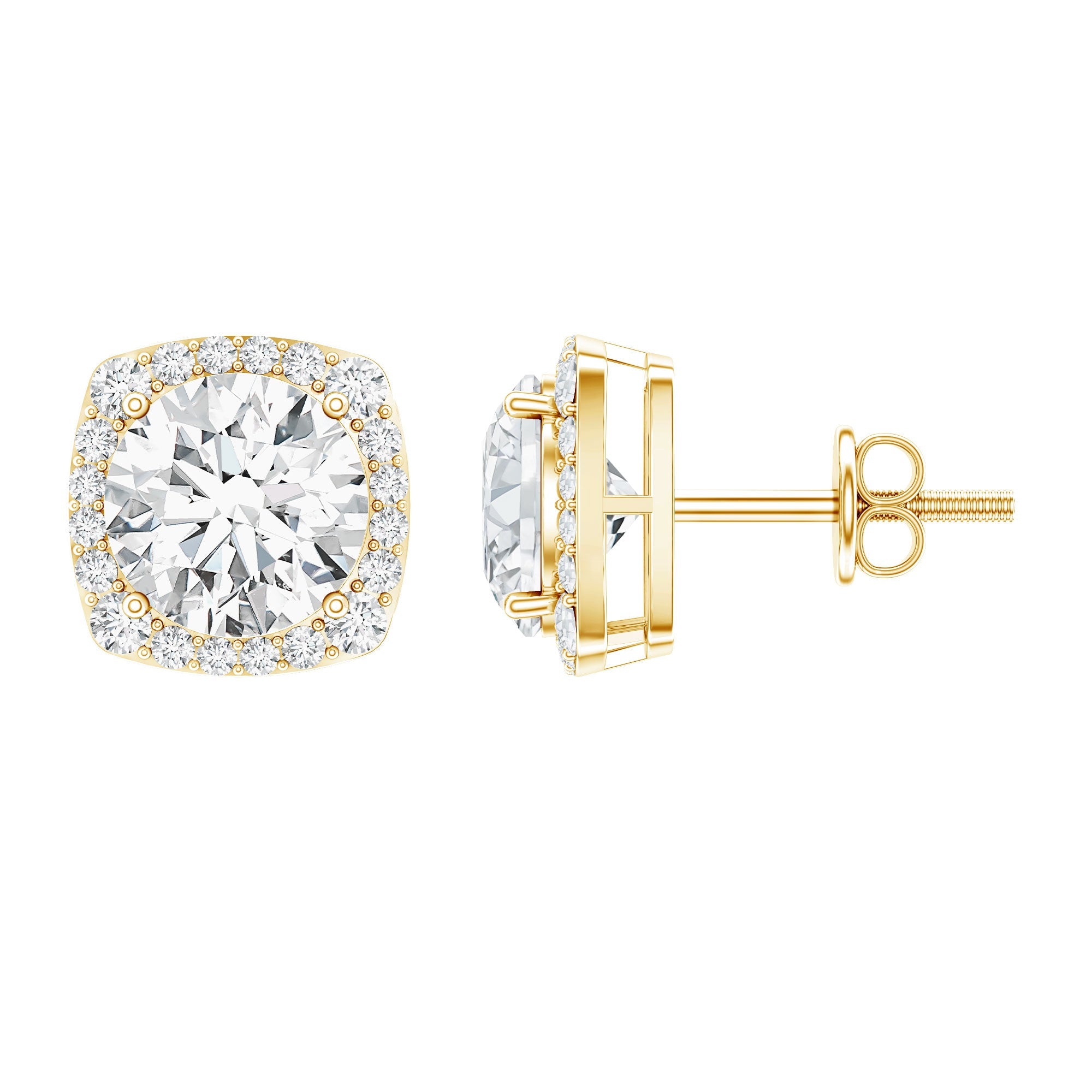 Round Cut Moissanite Classic Halo Stud Earrings | Earrings | Wiccan Center