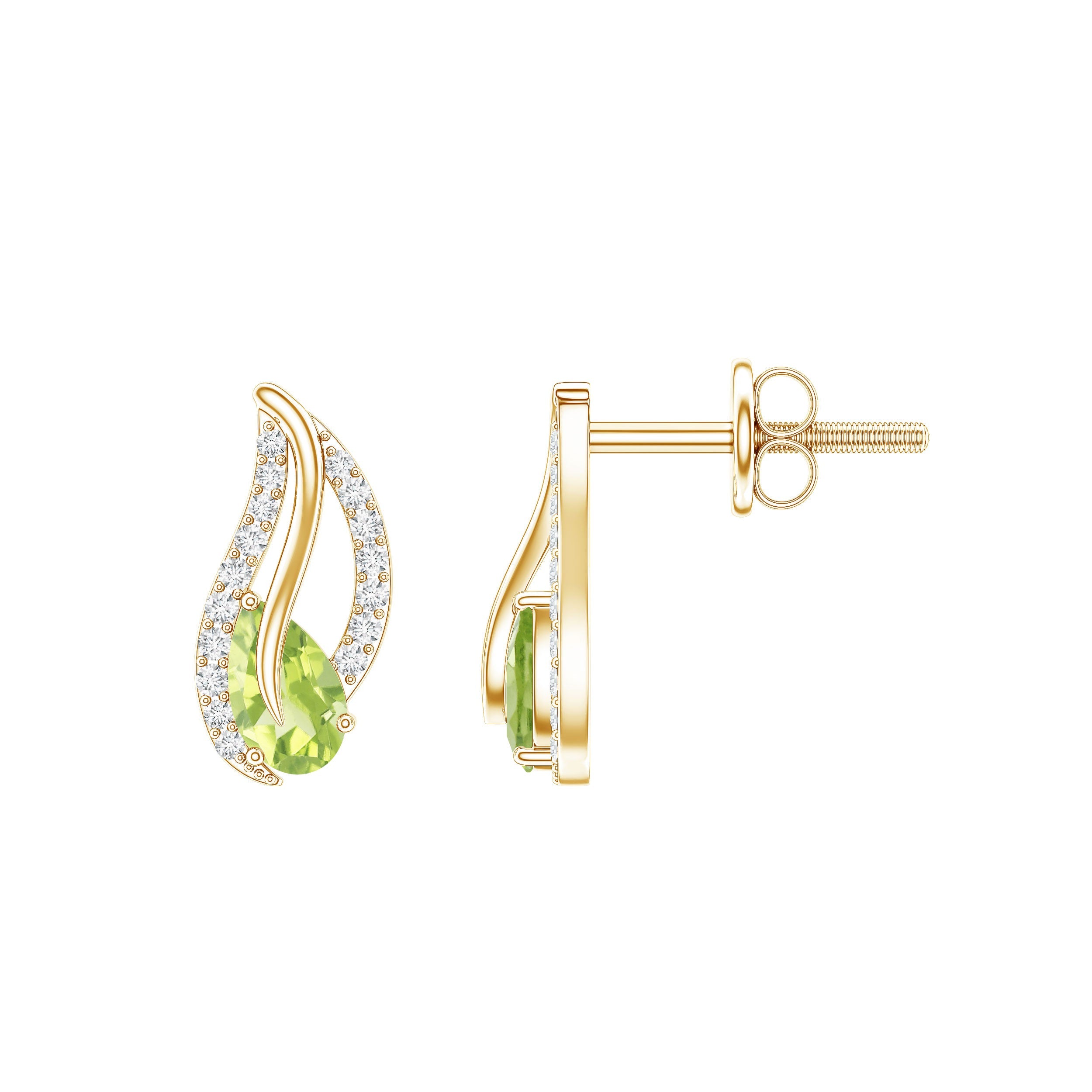 Natural Peridot Leaf Earrings with Diamond for Women | Earrings | Wiccan Center