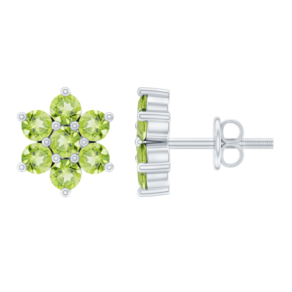Real Peridot Flower Cluster Stud Earrings