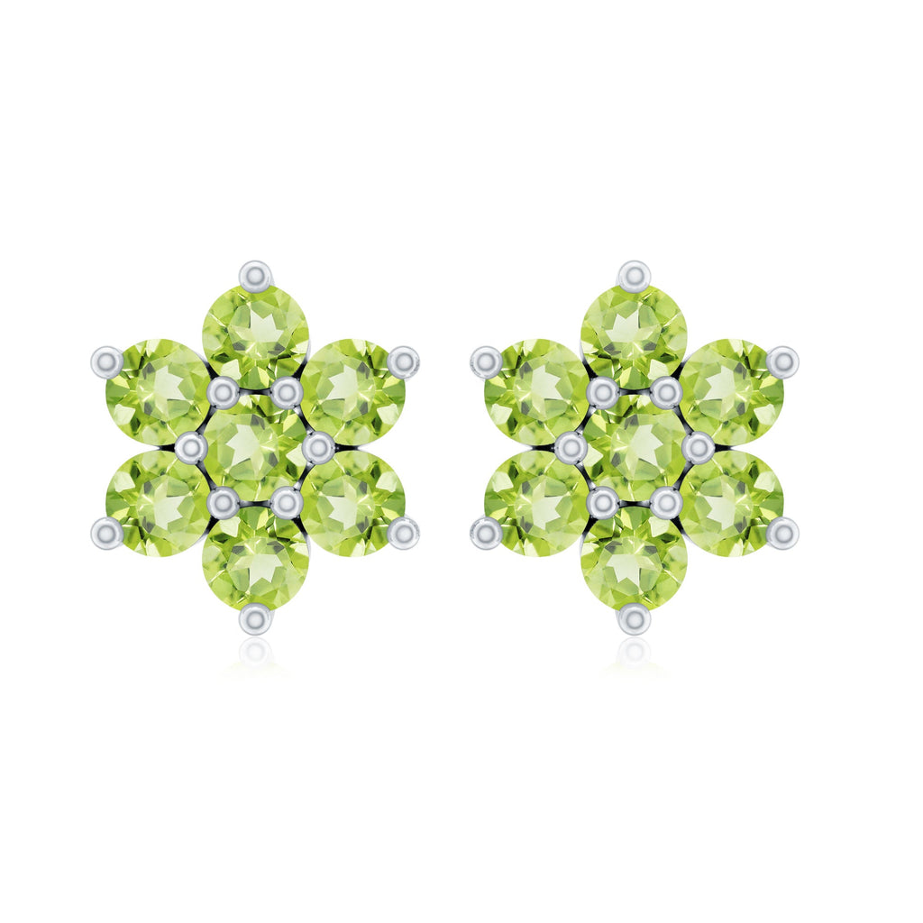 Real Peridot Flower Cluster Stud Earrings