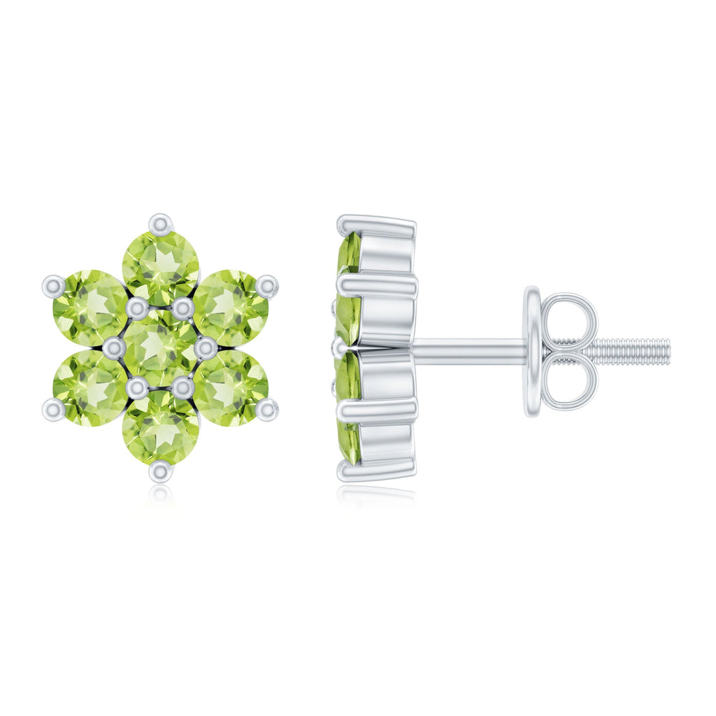 Real Peridot Flower Cluster Stud Earrings