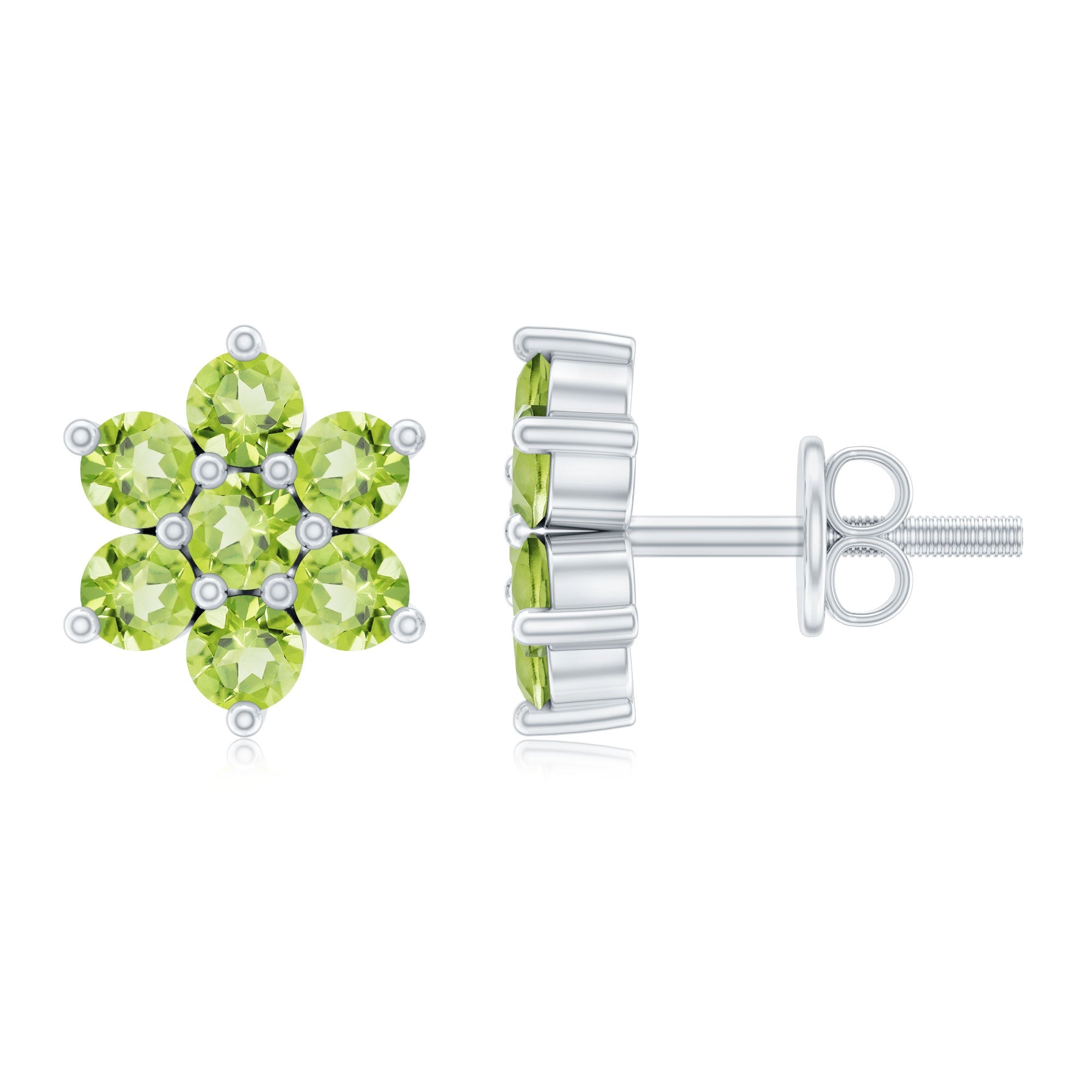 Real Peridot Flower Cluster Stud Earrings