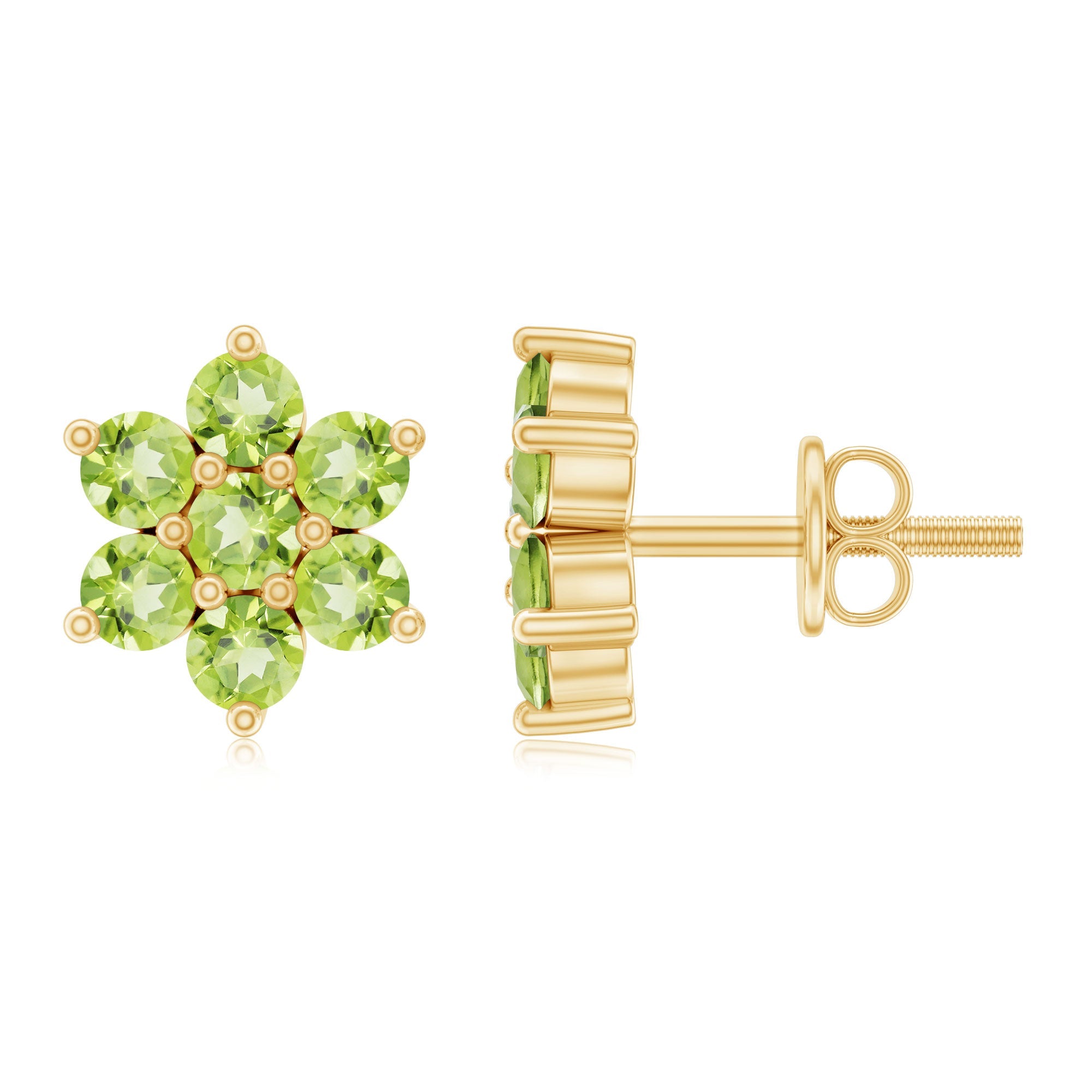 Real Peridot Flower Cluster Stud Earrings
