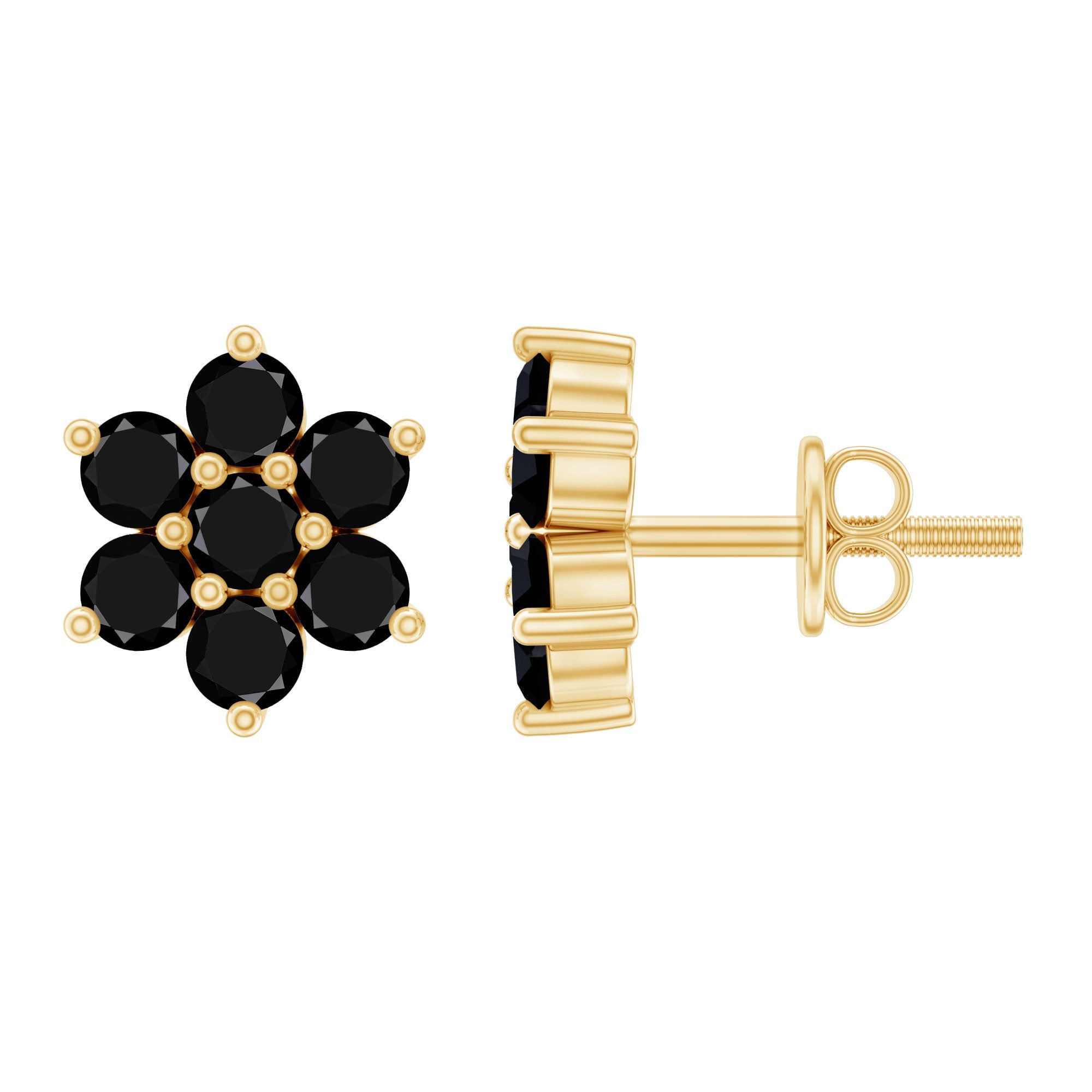 Natural Black Spinel Floral Cluster Stud Earrings | Earrings | Wiccan Center