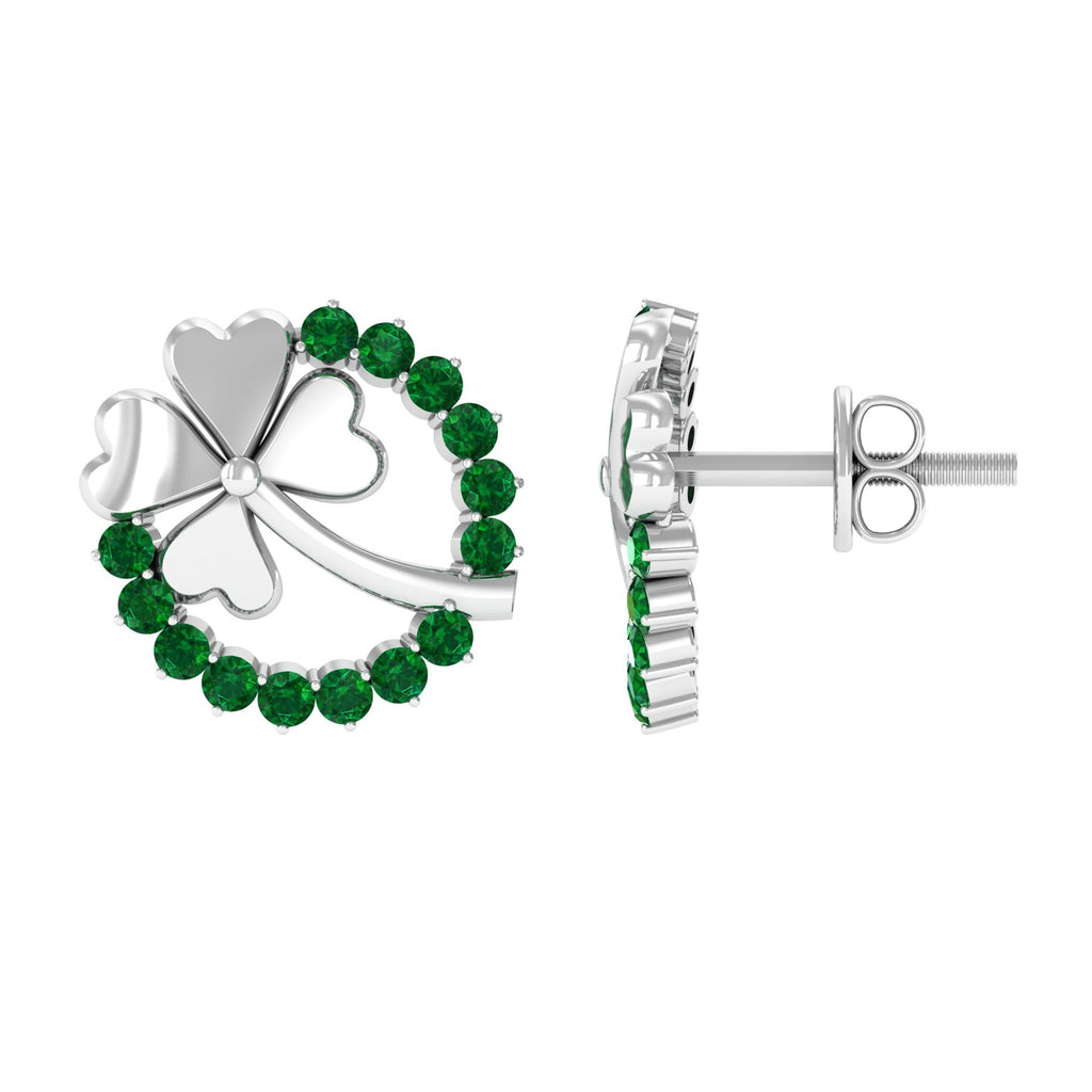 Genuine Emerald Clover Stud Earrings for Women