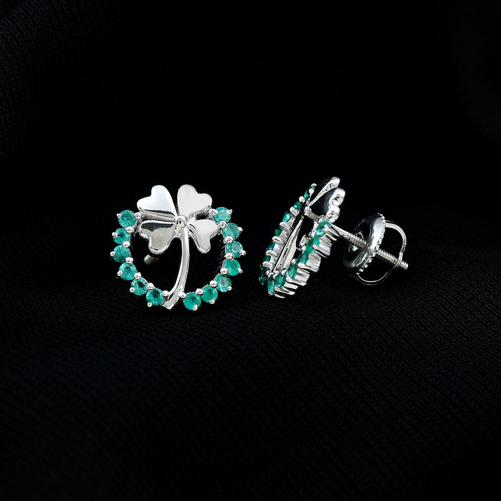 Genuine Emerald Clover Stud Earrings for Women