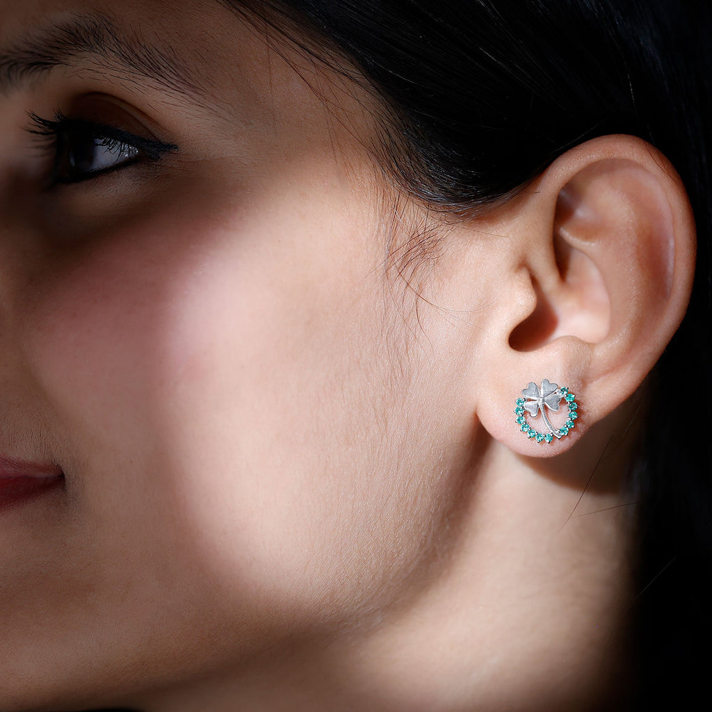 Genuine Emerald Clover Stud Earrings for Women