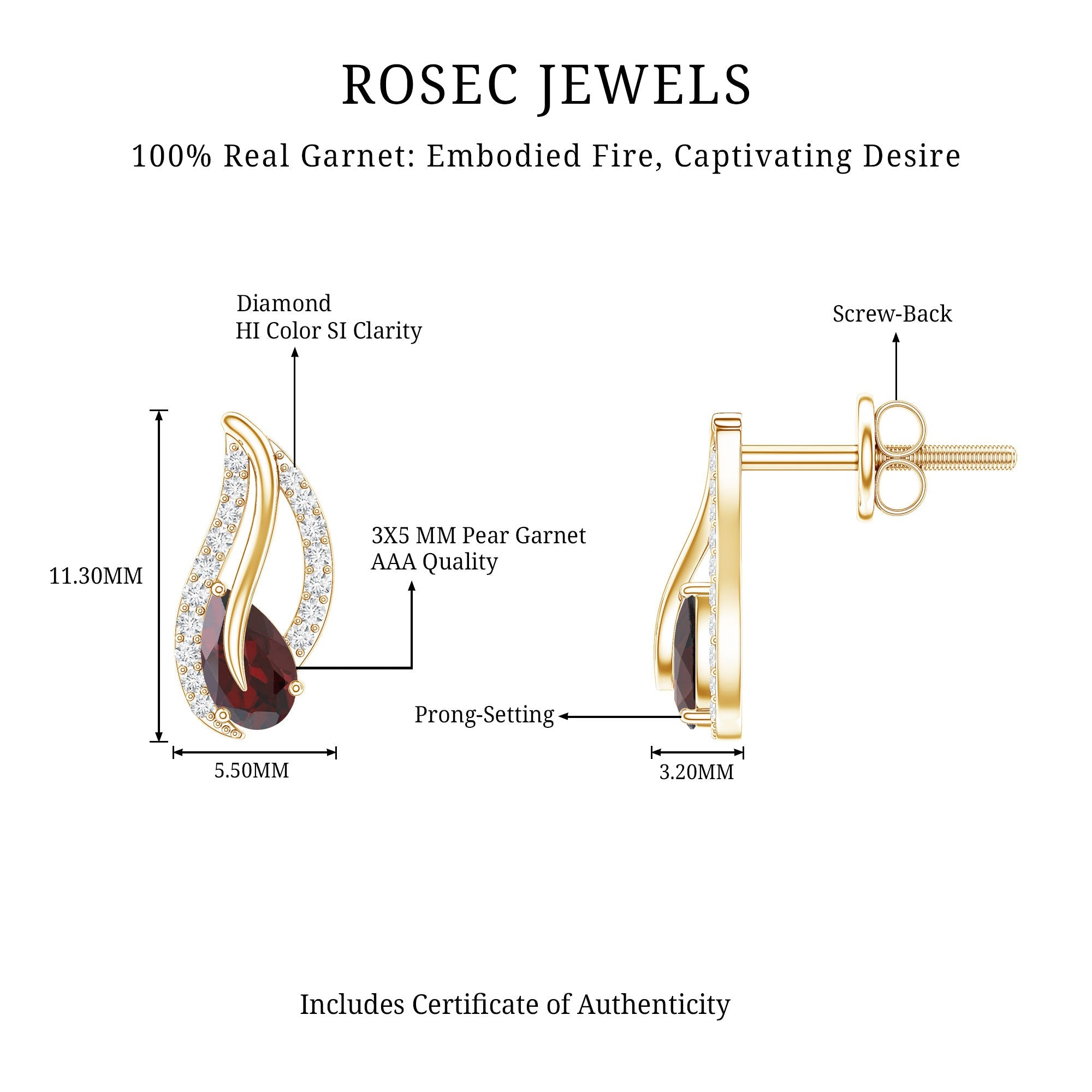 Pear Shape Garnet and Diamond Leaf Stud Earrings