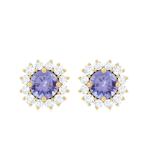 1 CT Classic Blue Tanzanite and Diamond Halo Stud Earrings | Earrings | Wiccan Center