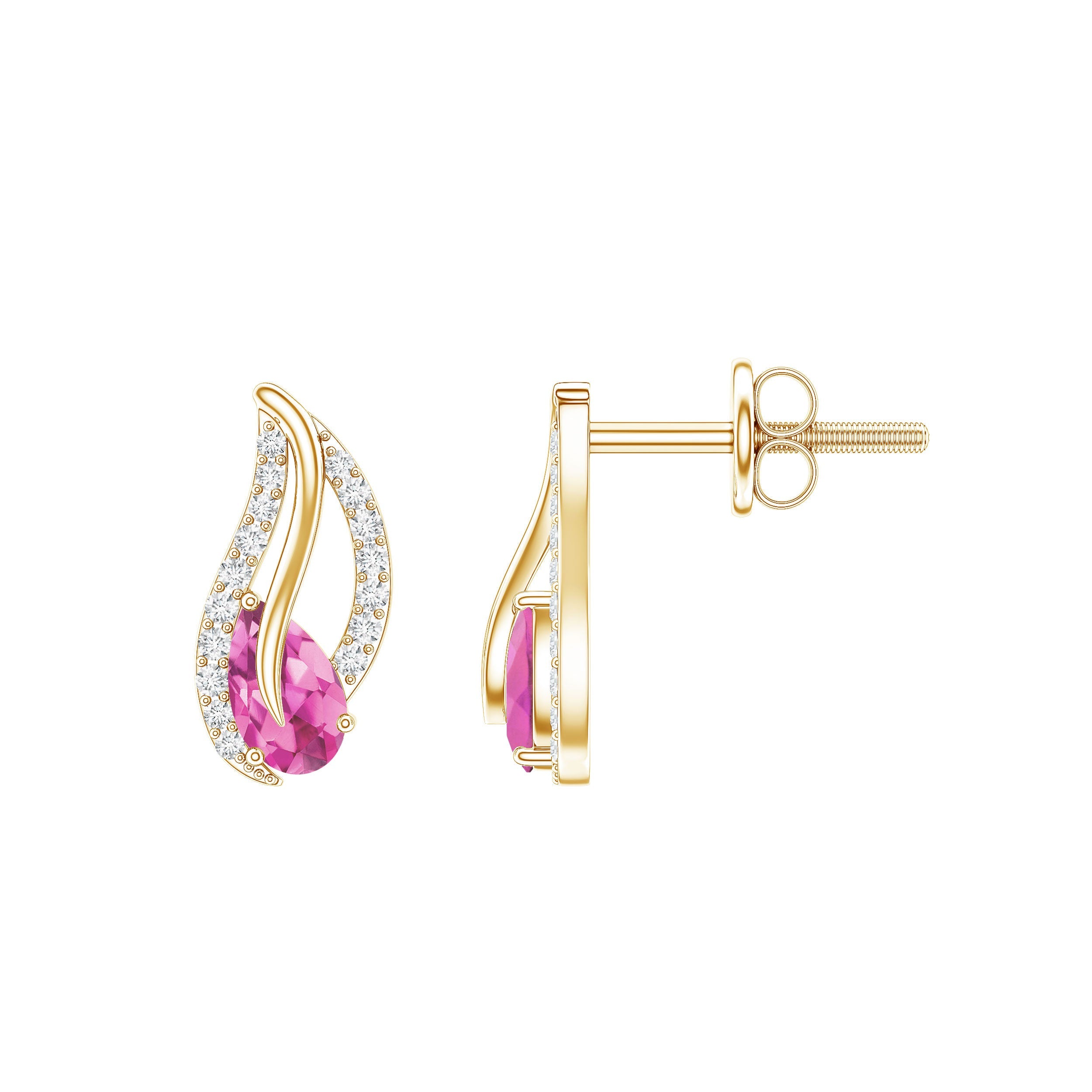 Natural Pink Tourmaline Leaf Earrings with Diamond | Earrings | Wiccan Center