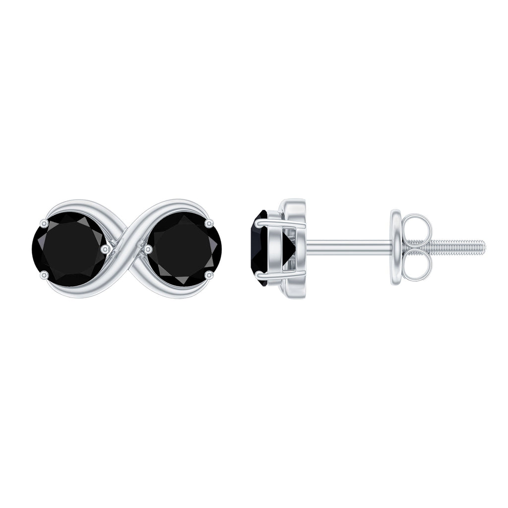 Genuine Black Spinel Two Stone Infinity Stud Earrings